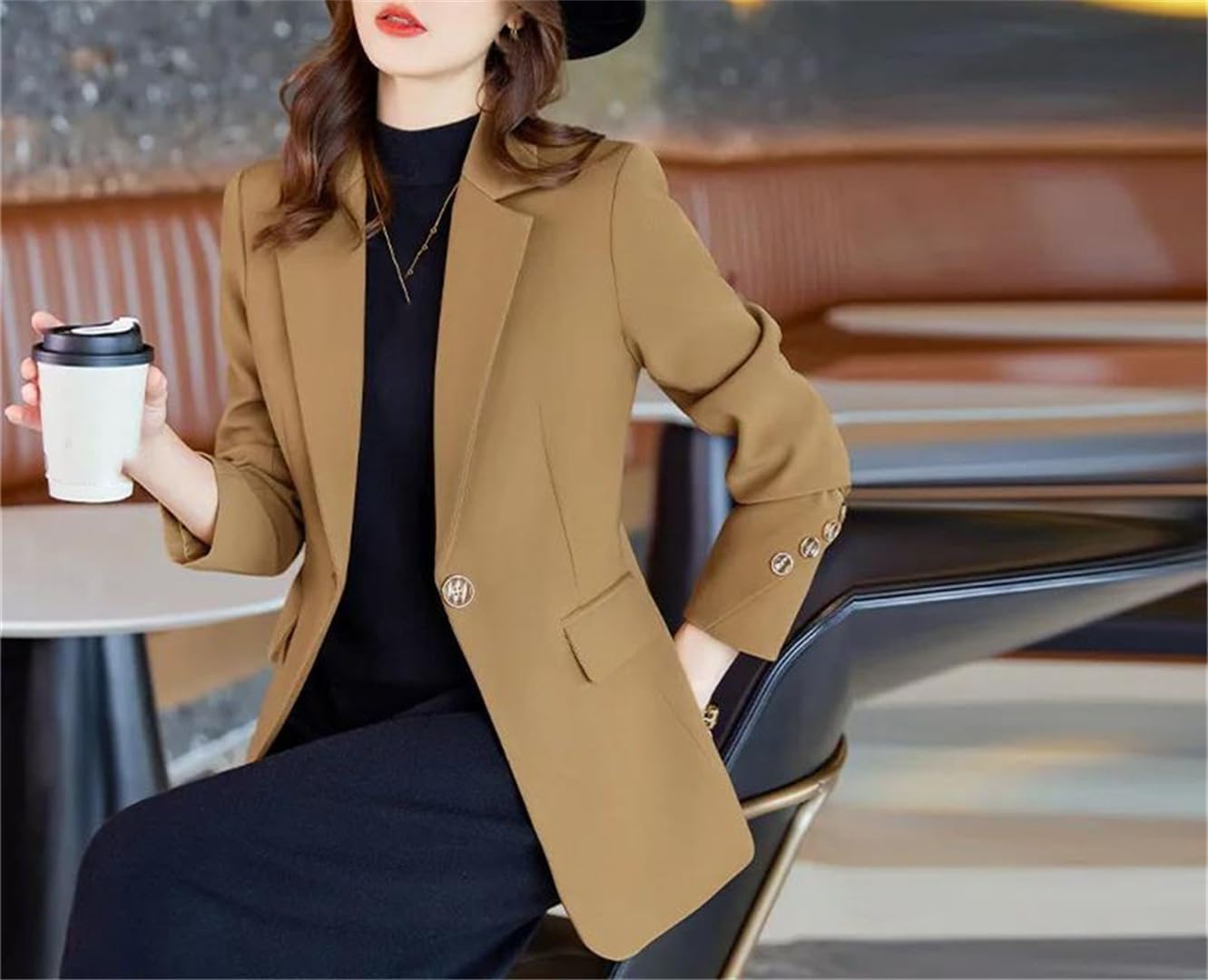 Women's Slim Fit Single Button Blazer Black Women's Slim Fit Single Button Blazer Black