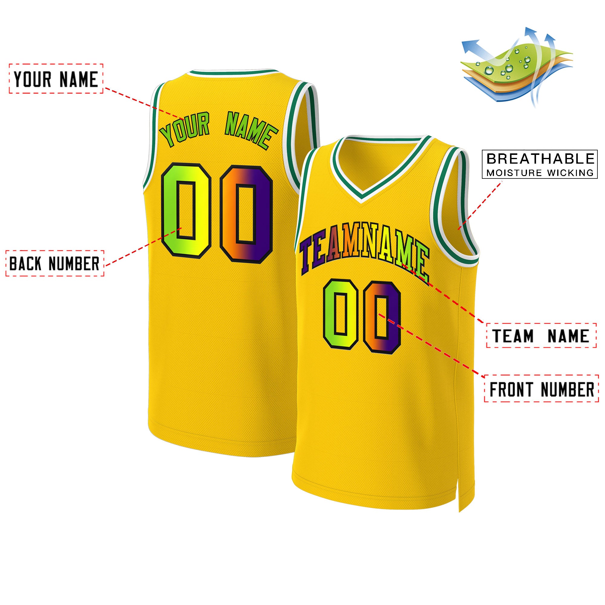 Benutzerdefiniertes Basketballtrikot mit klassischem Farbverlauf und modischen Oberteilen
