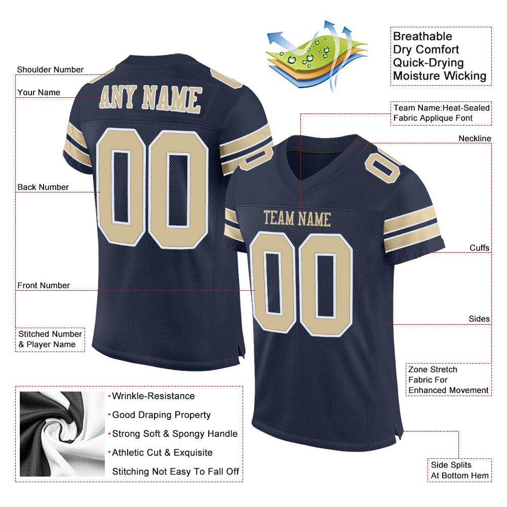 Benutzerdefiniertes Vegas Gold-Weißes authentisches Mesh-Fußballtrikot im klassischen Stil