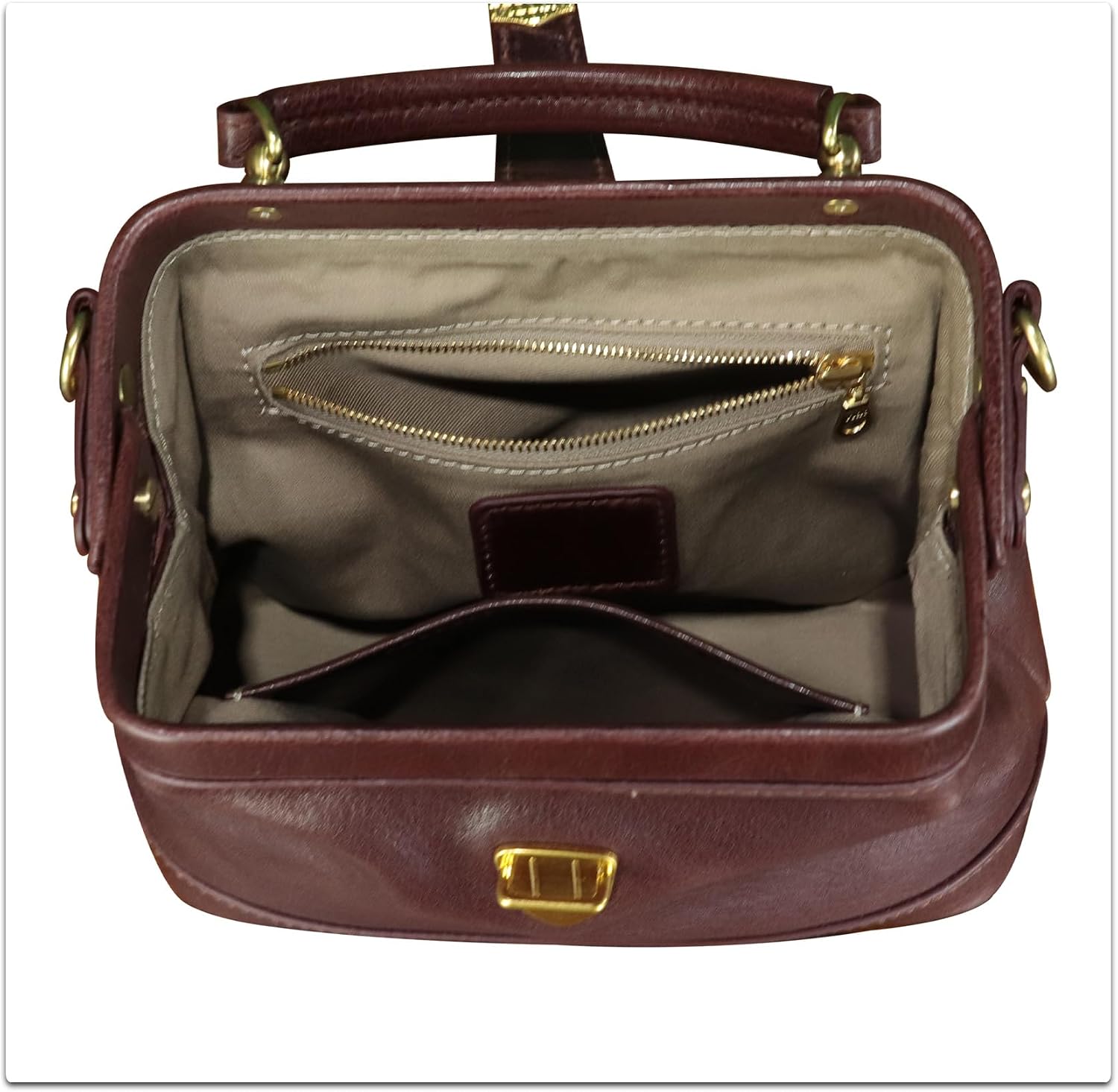 Women's Vintage Genuine Leather Kiss Lock Doctor Bag Brown Women's Vintage Genuine Leather Kiss Lock Doctor Bag Brown