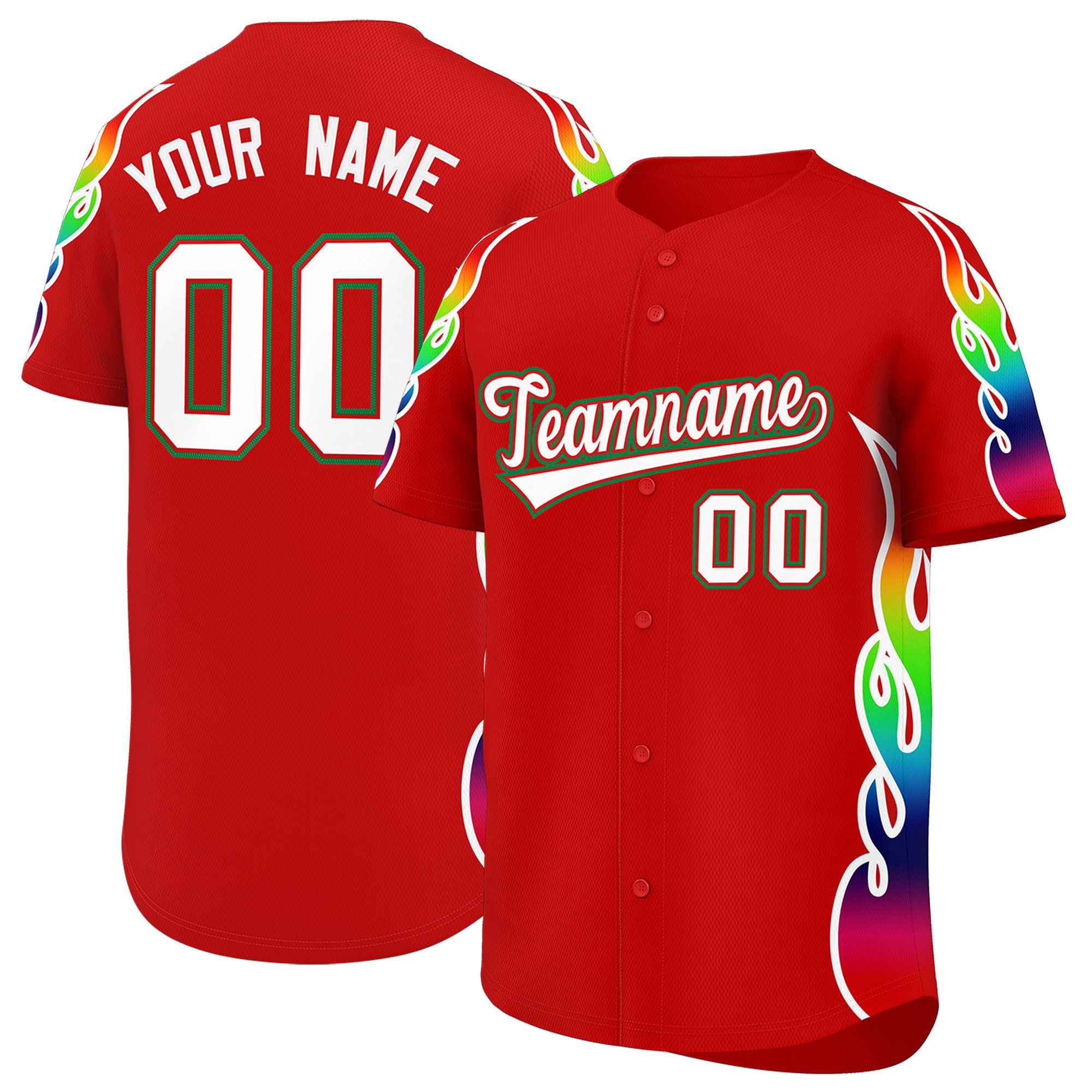 Benutzerdefiniertes Graffiti-Muster, personalisierter mehrfarbiger Flammendruck, authentisches Baseball-Trikot