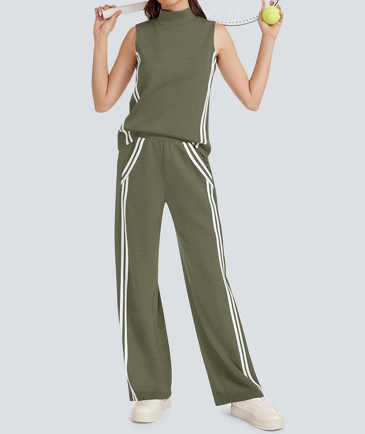 Women's Striped Tank and Wide Leg Pants Track Suit