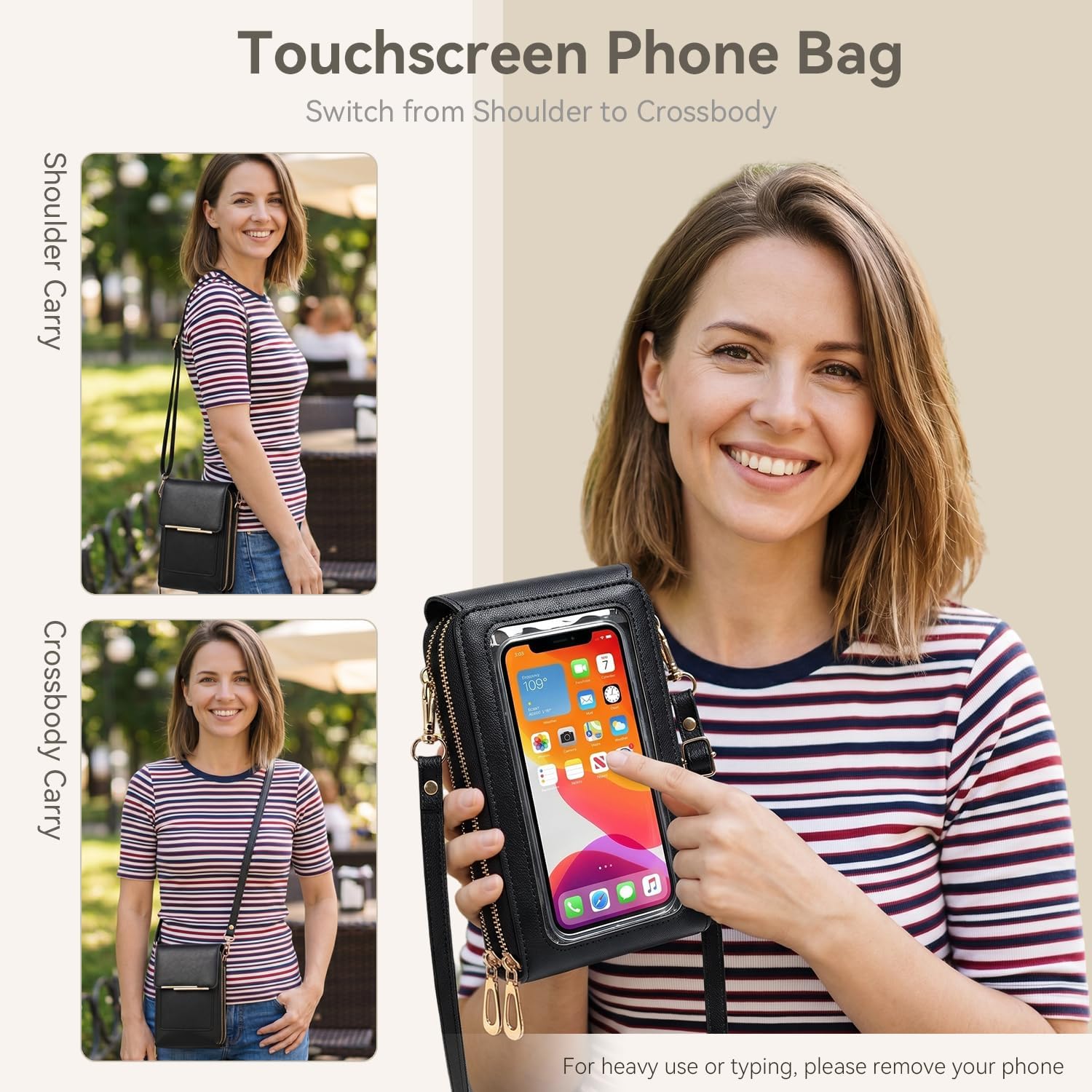 Women's PU Leather Phone Crossbody Bag Touchscreen Purse Black