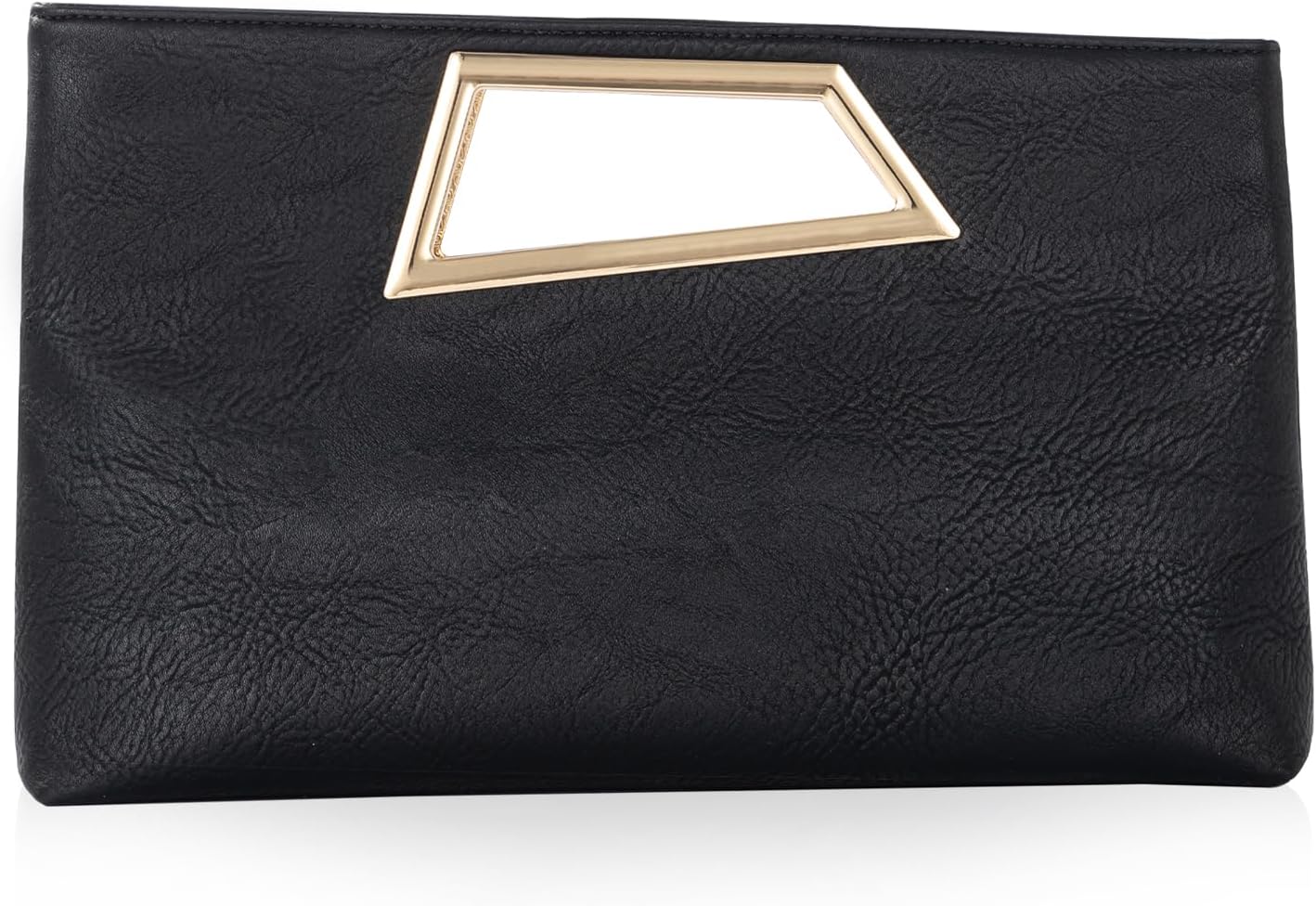 Women's PU Leather Clutch with Gold Cutout Handle Black