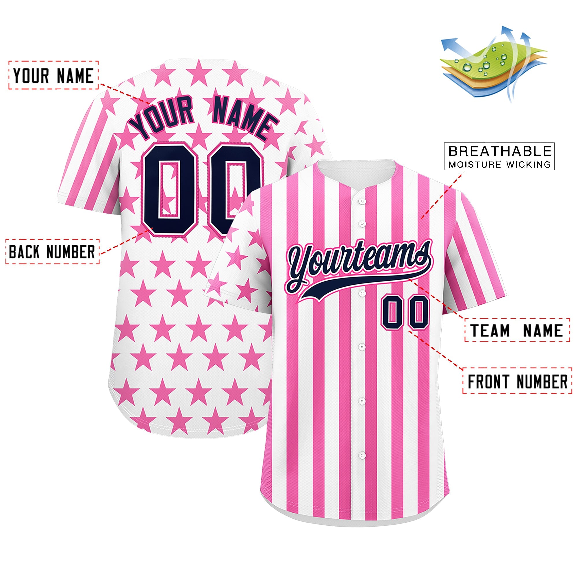 Benutzerdefiniertes Graffiti-Muster-Baseball-Trikot mit amerikanischer Flagge