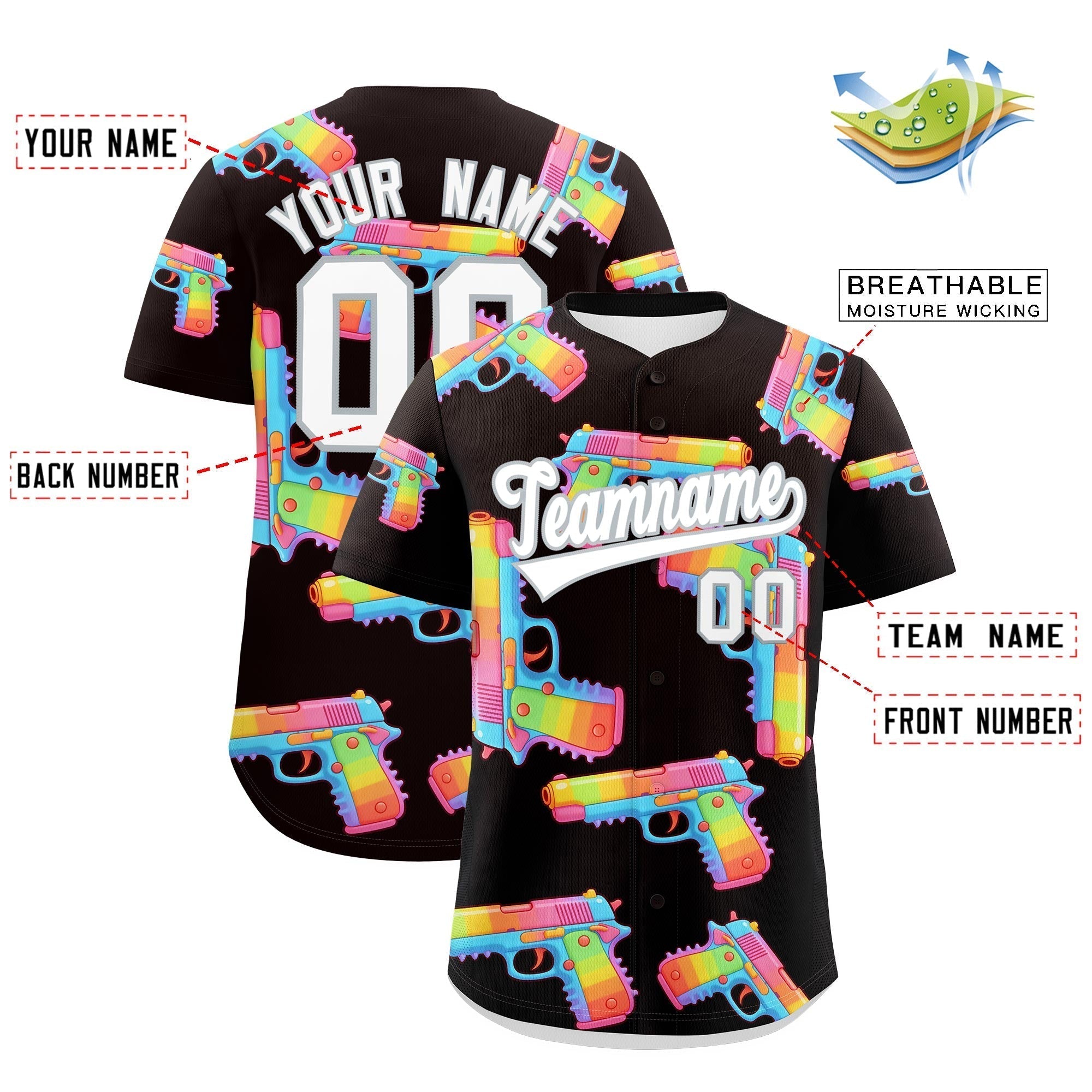Individuelles, mit Zucker überzogenes, leichtes Baseball-Trikot mit Feuerkraft-Graffiti-Muster