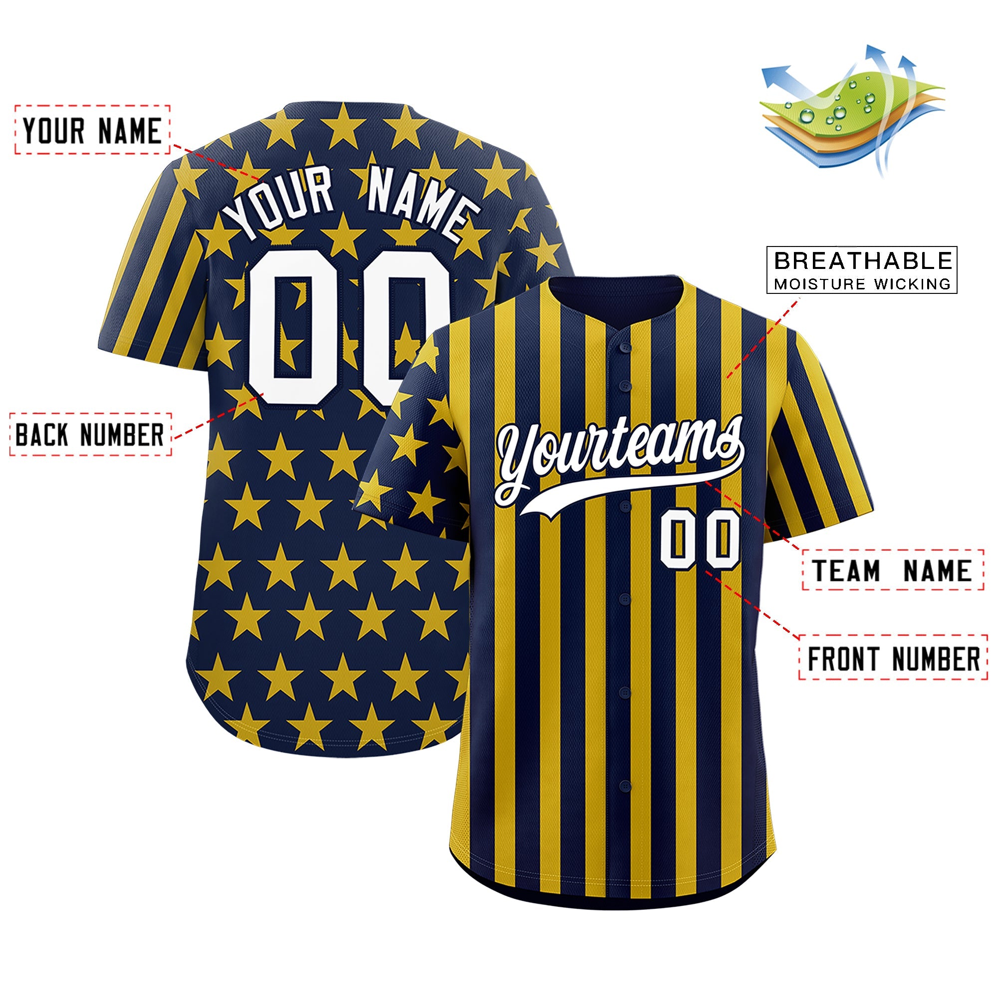 Benutzerdefiniertes Graffiti-Muster-Baseball-Trikot mit amerikanischer Flagge