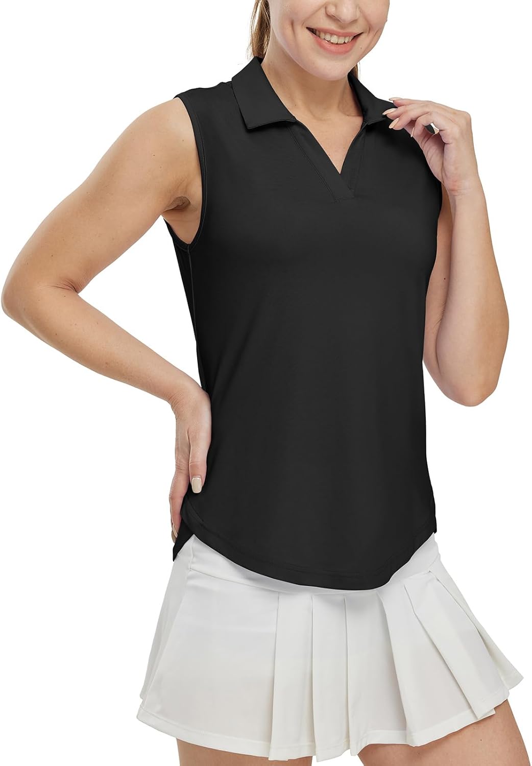 Women's Sleeveless Golf Polo Shirts Collared V Neck Tennis Tank Tops UPF 50+ Quick Dry Lightweight