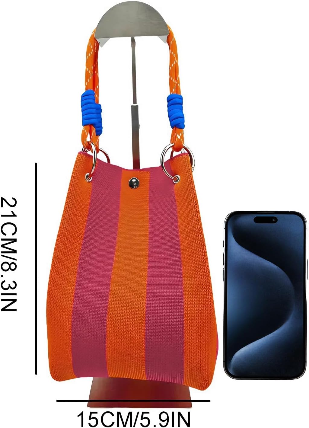 Women's Knit Striped Mini Bucket Tote Orange