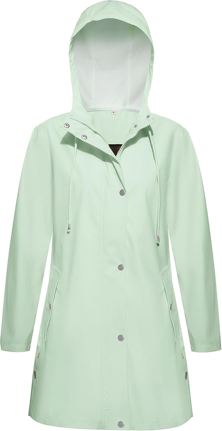 Rain Jacket Womens Waterproof with Hood Long Coat Windproof Windbreaker Outdoor Trench S-XXL