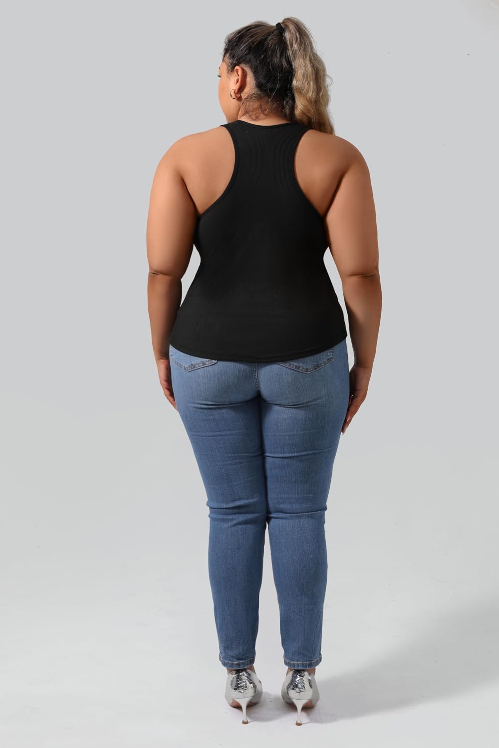 Women's Plus Size Ribbed Racerback Tank Black