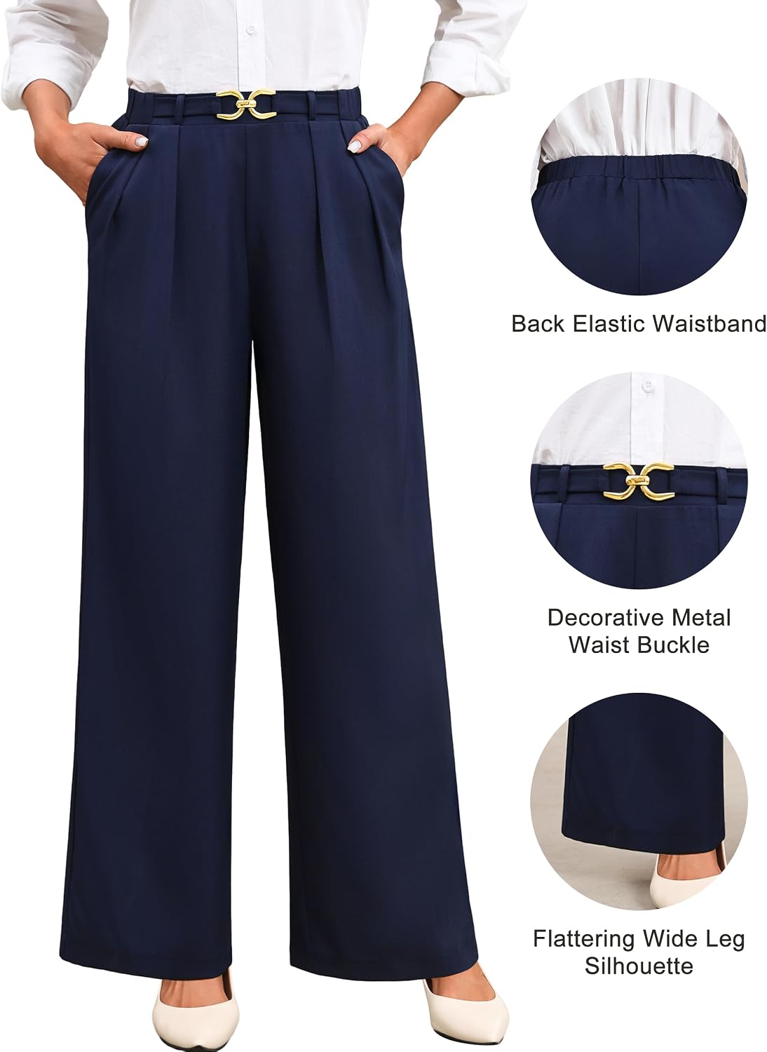 Women Business Casual Pants Wide Leg Dress Trousers High Waisted Lounge Outfits with Pockets