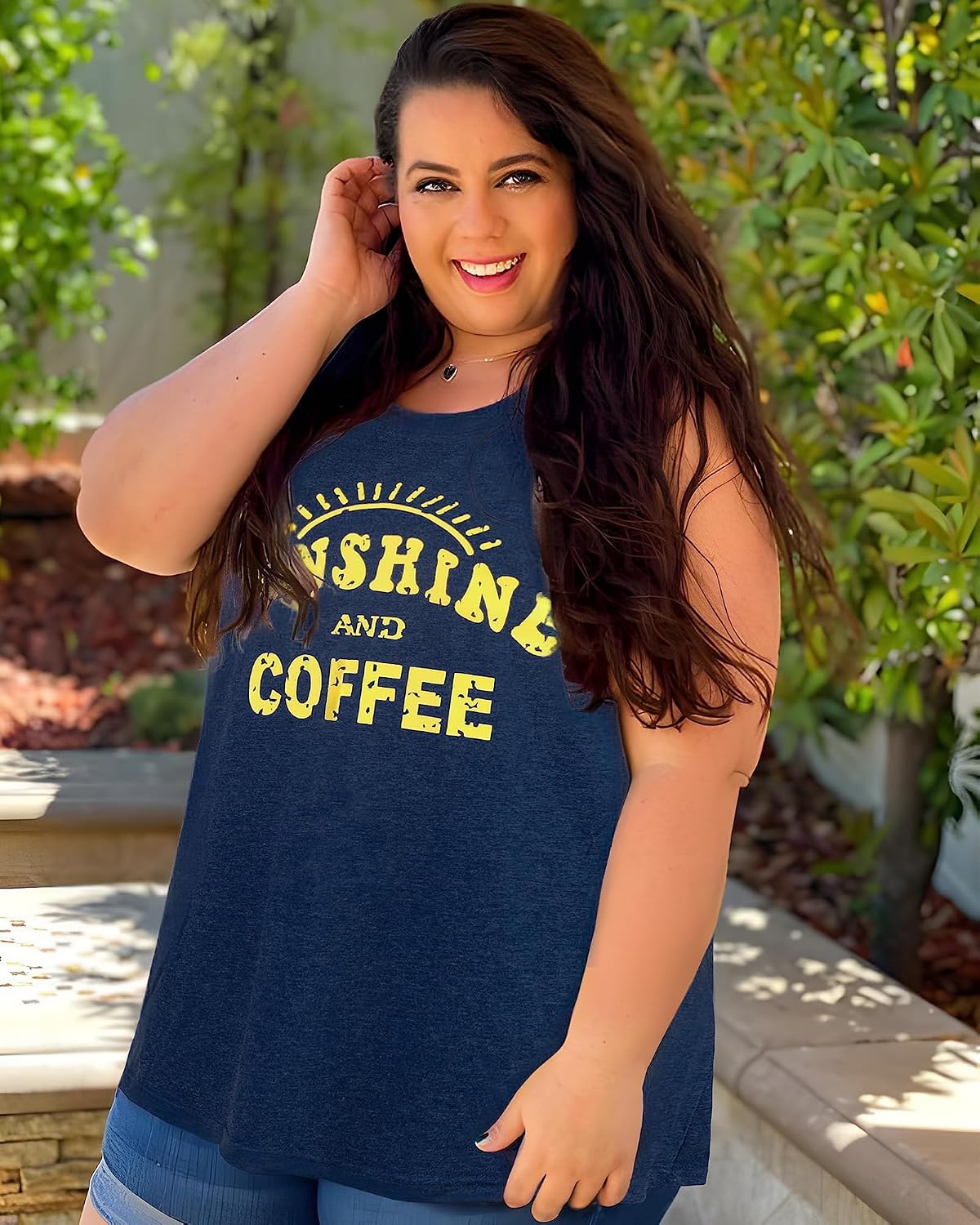 Women's Graphic Print Tank Top, Navy Loose Fit