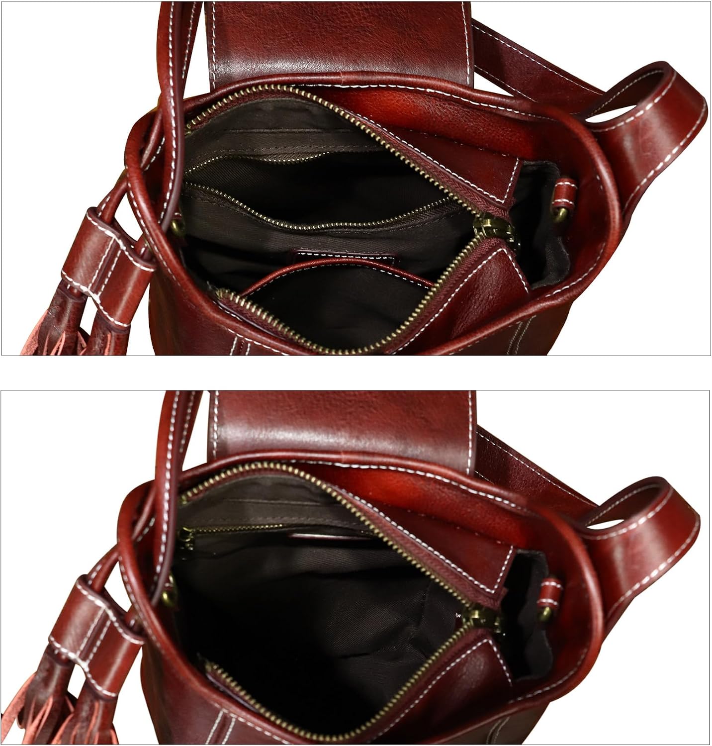 Women's Genuine Leather Hobo Bag with Tassel Burgundy