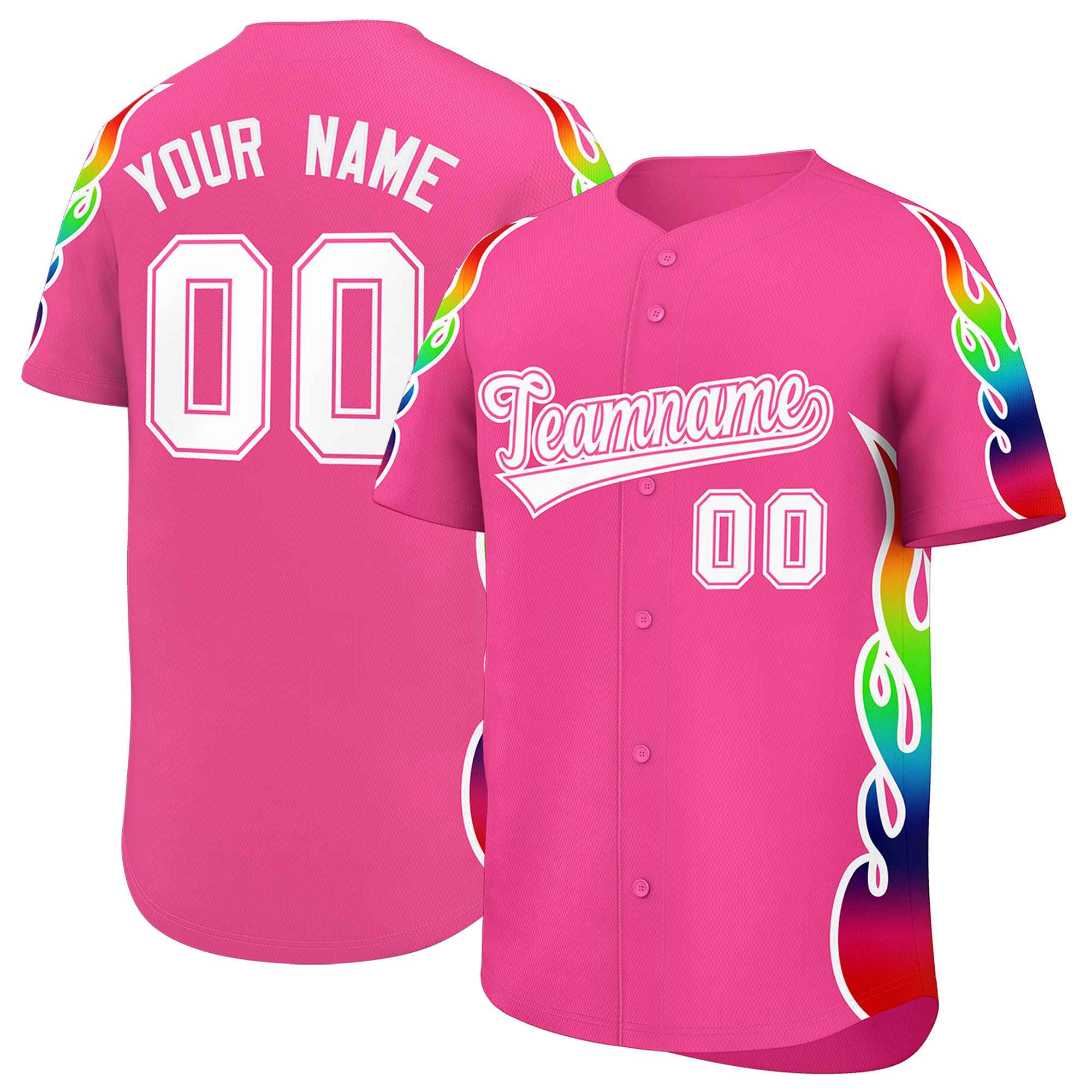 Benutzerdefiniertes Graffiti-Muster, personalisierter mehrfarbiger Flammendruck, authentisches Baseball-Trikot