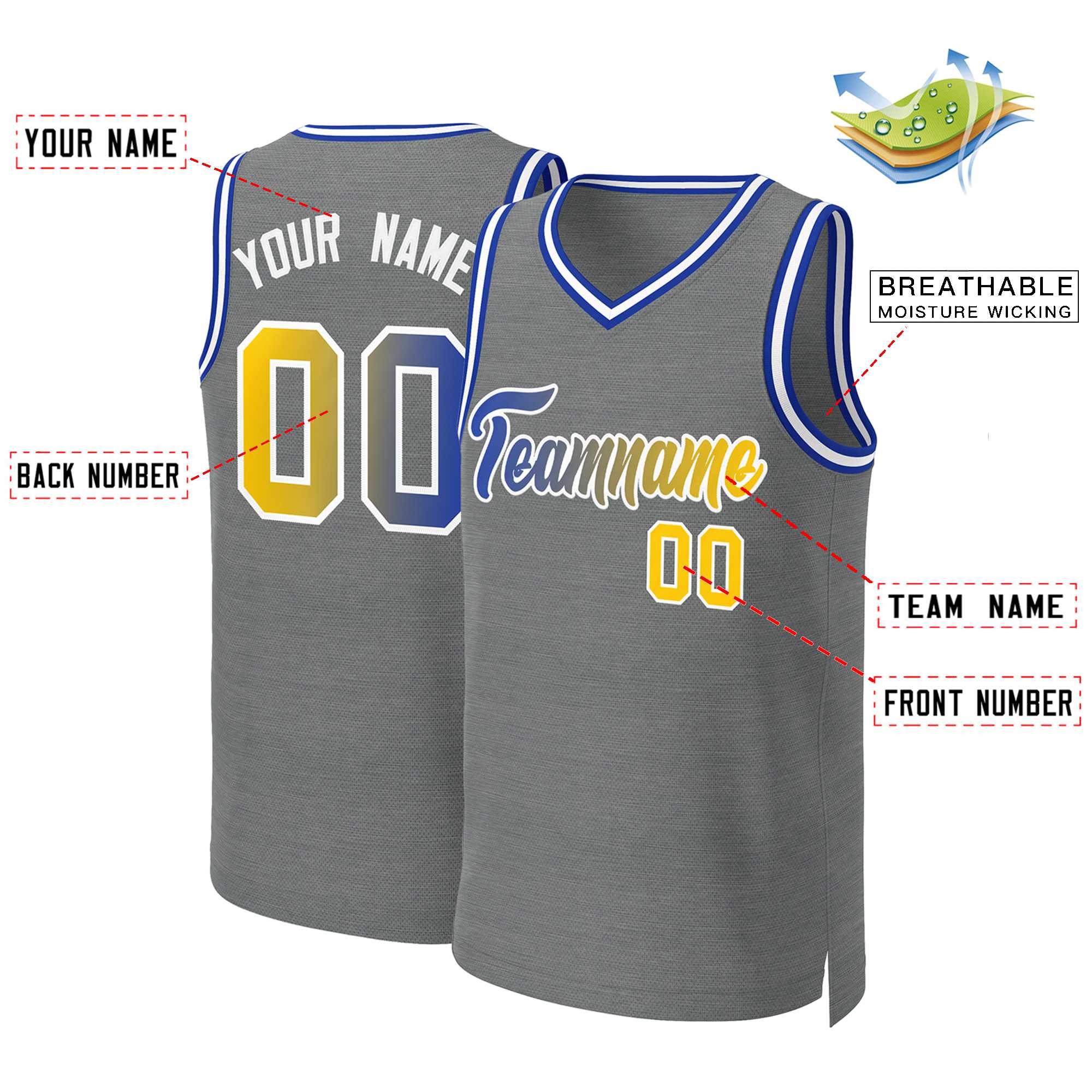 Benutzerdefiniertes Basketballtrikot mit klassischem Farbverlauf und modischen Oberteilen