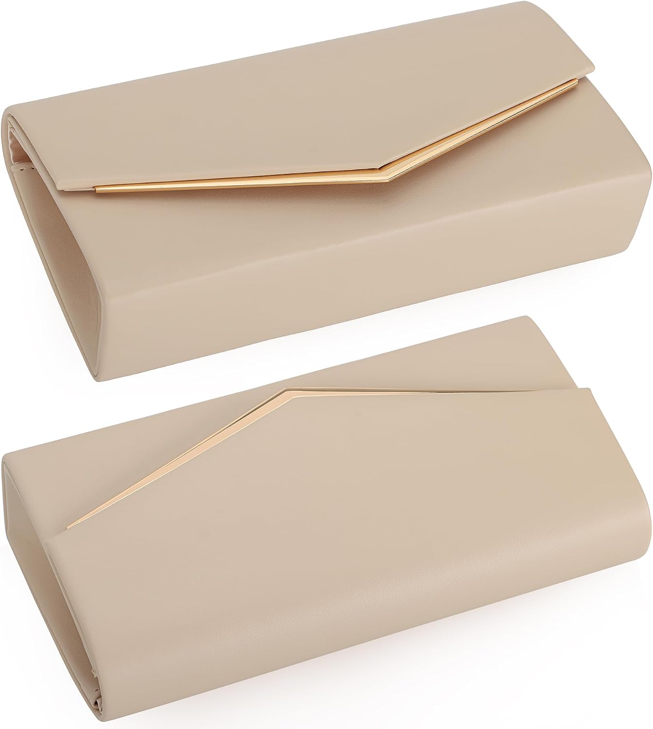 Women's Beige Envelope Clutch with Gold Trim and Chain
