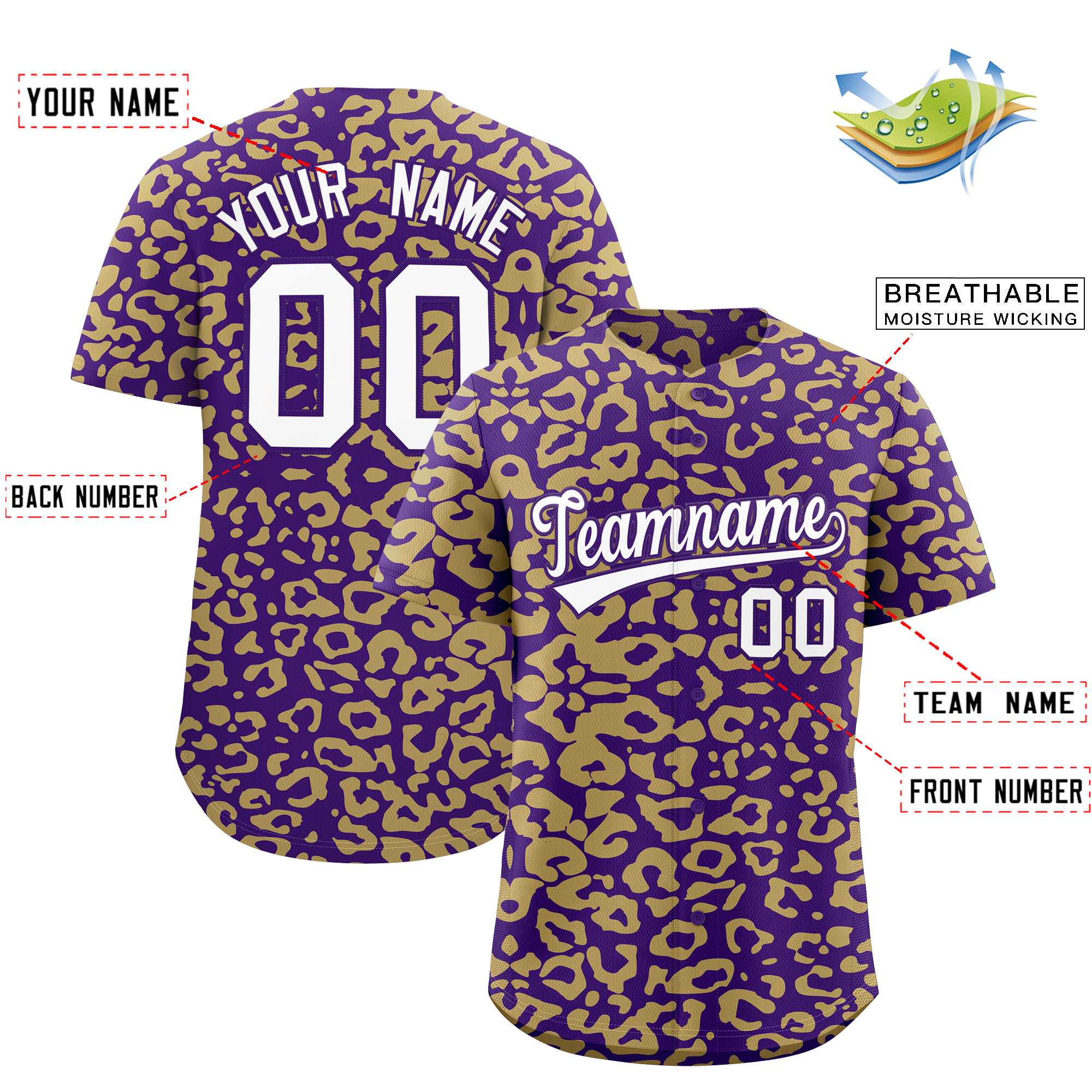 Authentisches Baseball-Trikot mit individuell gestaltetem Leopardenmuster