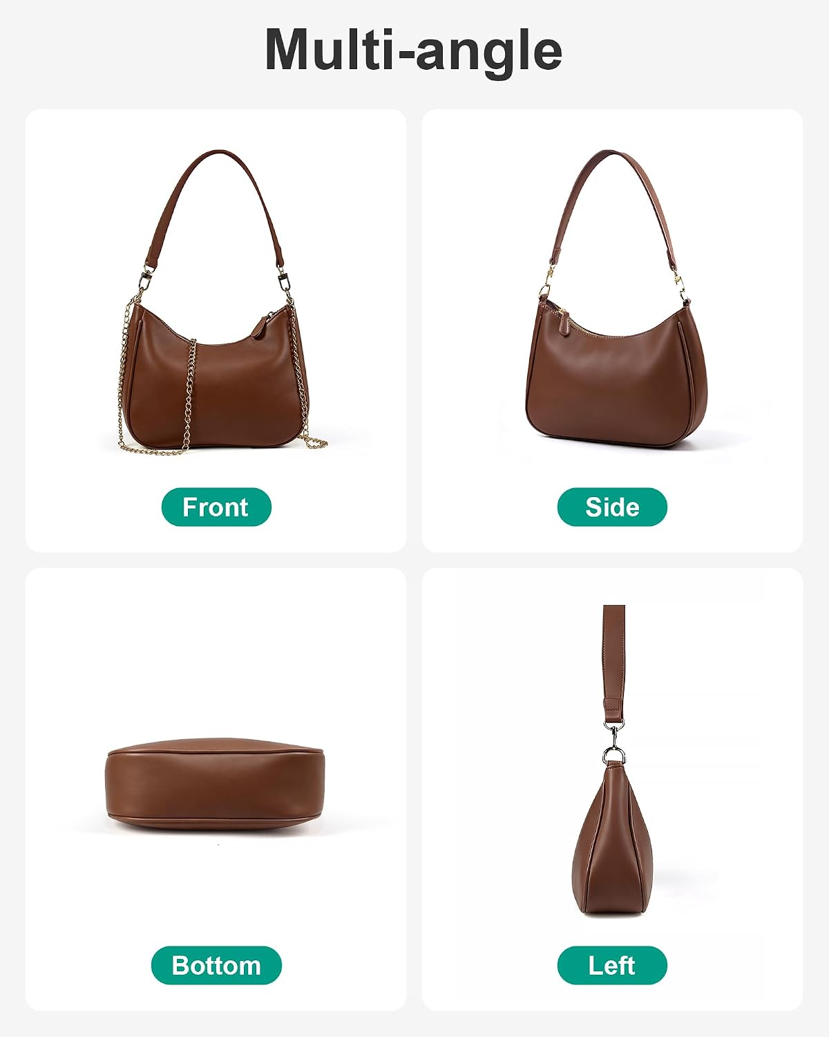 Women's Brown Leather Hobo Crossbody Purse with Chain Strap