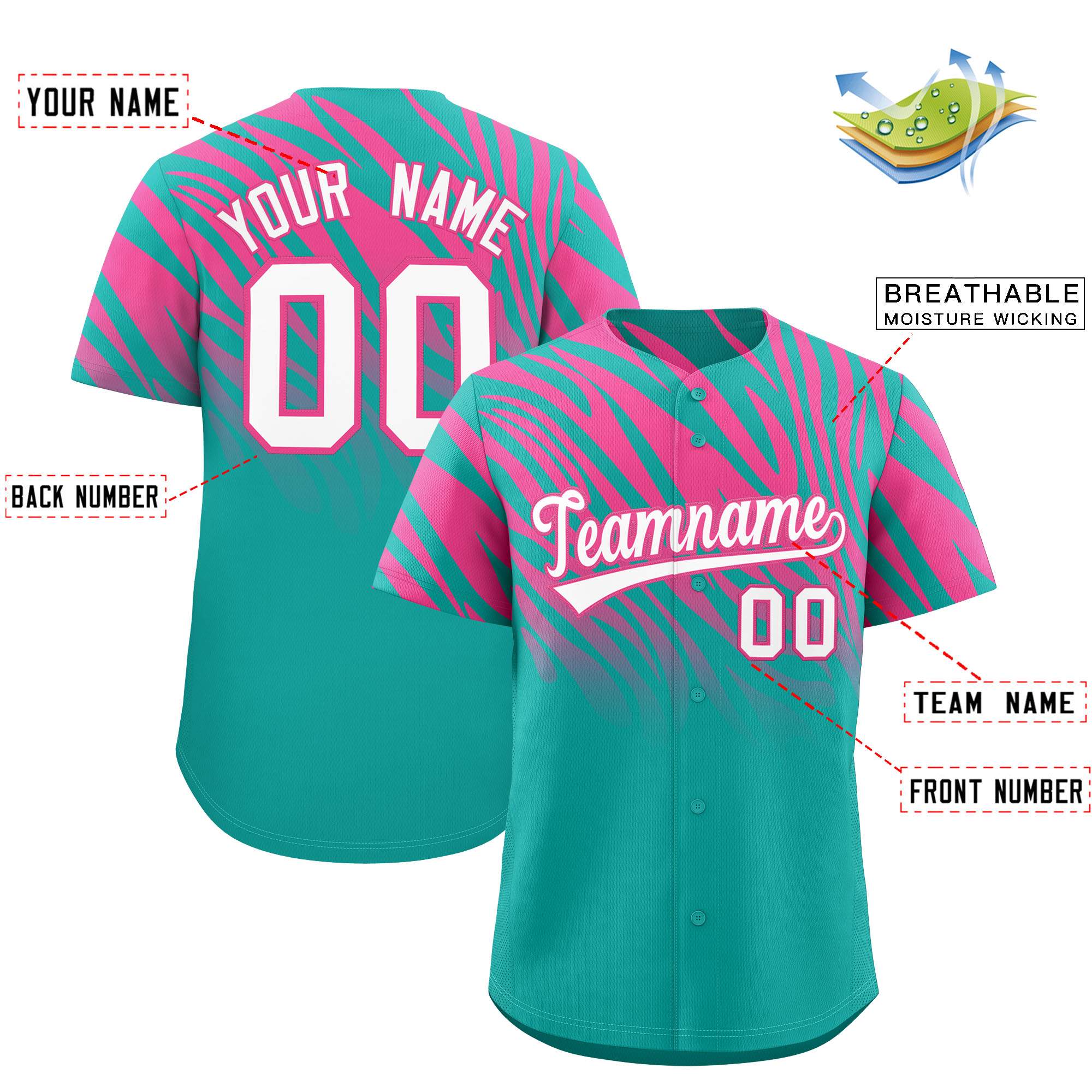 Benutzerdefiniertes Team-Shirt mit Tiger-Streifen und Farbverlauf und Tierdruck, Baseball-Trikot
