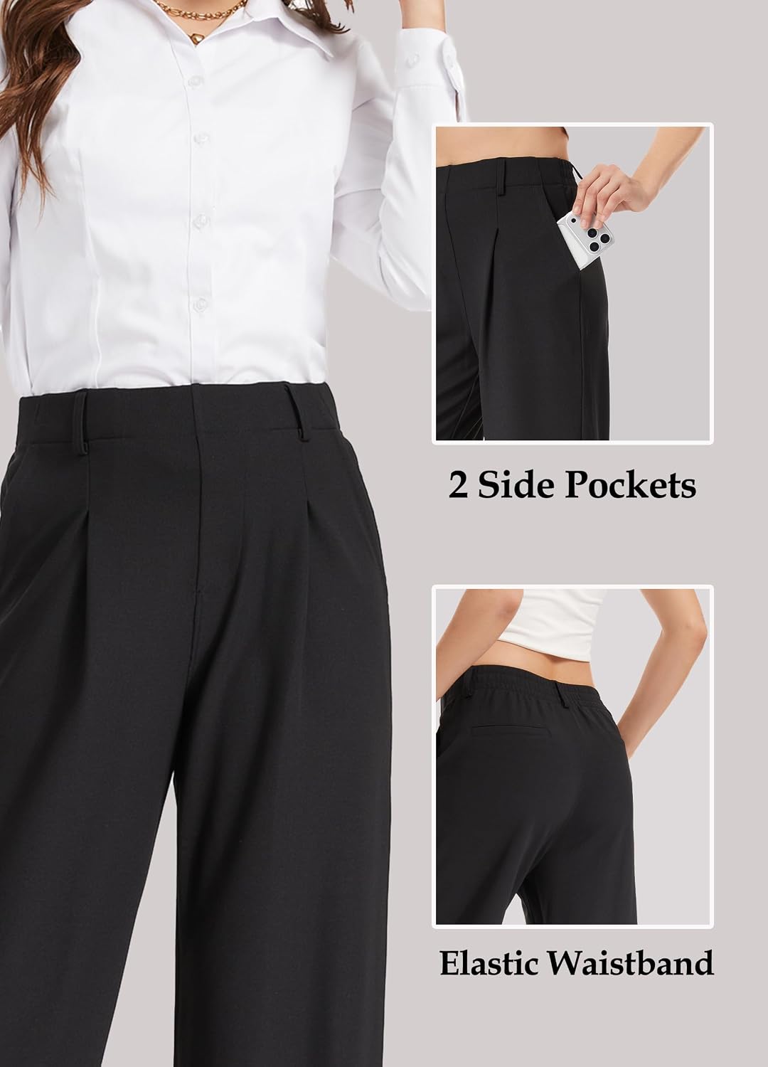 Wide Leg Pants Woman Stretchy Work Dress Women Pull on Business Slacks Trousers 28