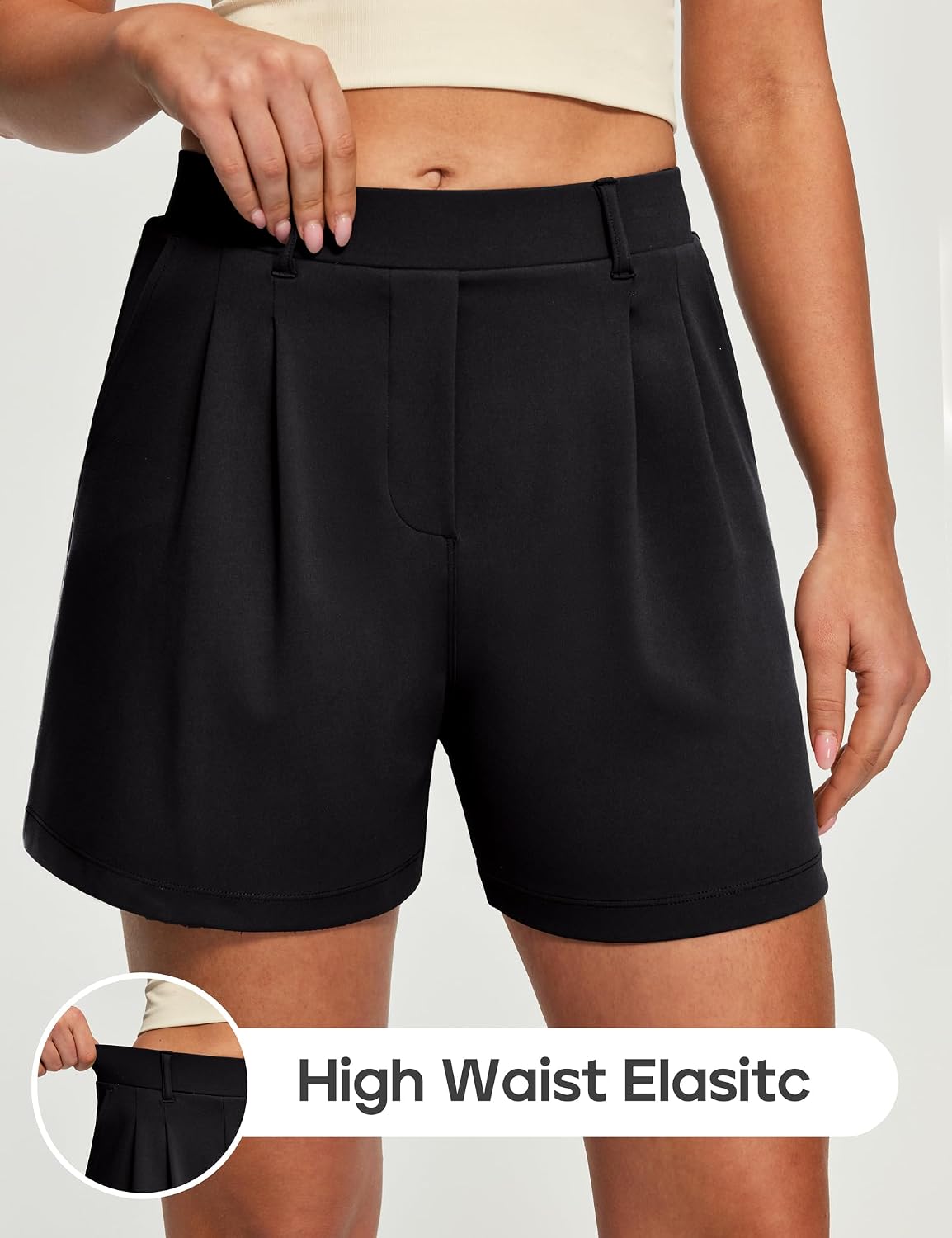 Stretchy Dress Shorts for Women Pull On Womens High Waisted Summer Work Business