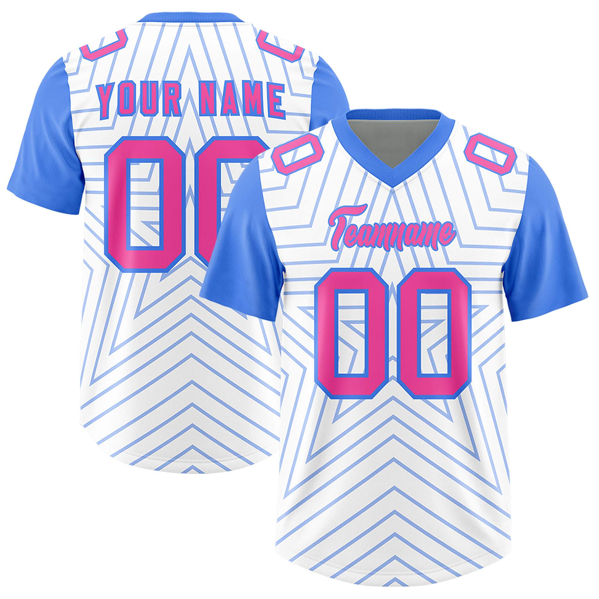 Individuell personalisiertes, authentisches Fußballtrikot mit Raglanärmeln und Sternenmuster