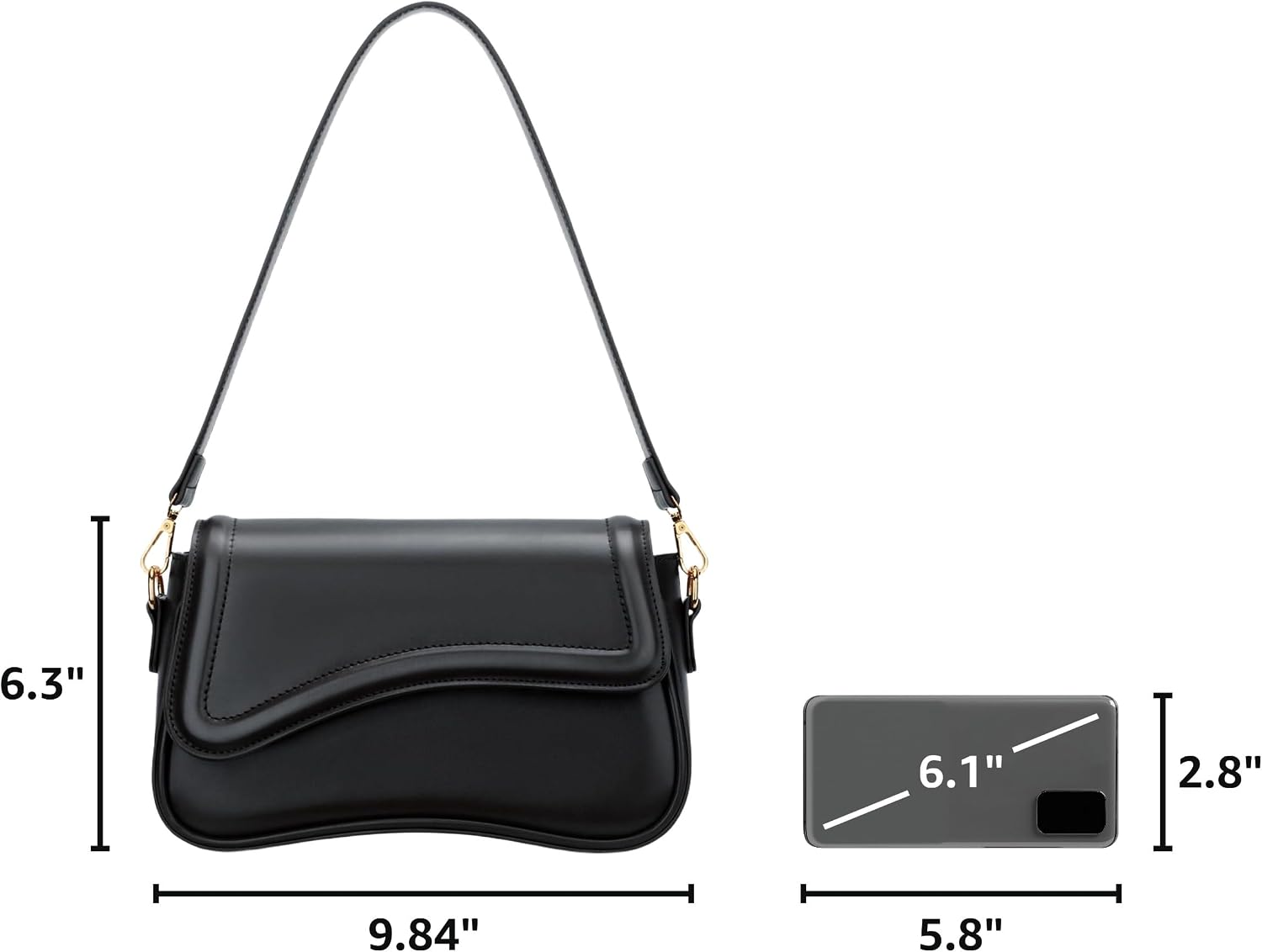 Women's Black PU Saddle Shoulder Bag Gold Buckle