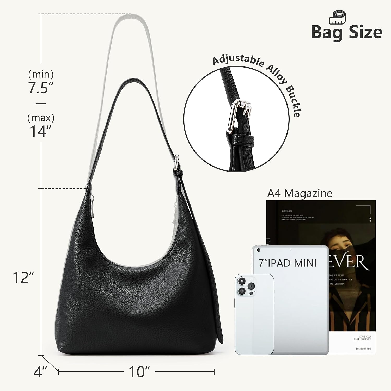 Women's Black Pebbled PU Crescent Shoulder Bag