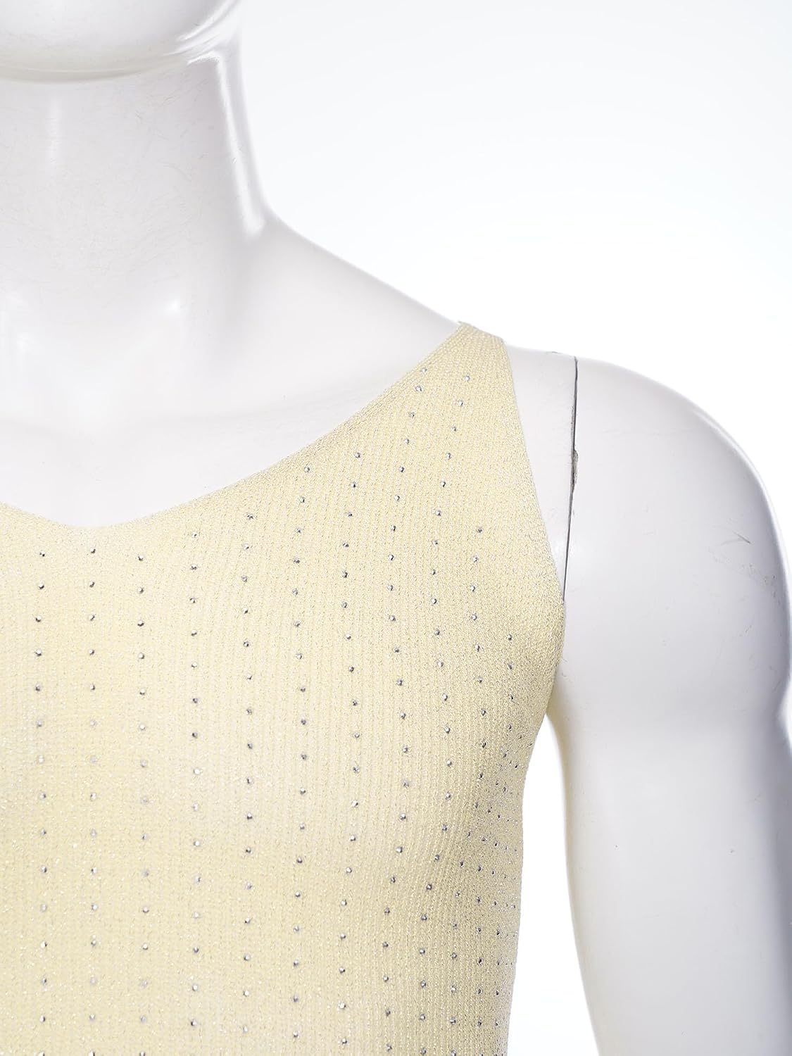 Men's Rhinestone V Neck Knit Tank Top Cream