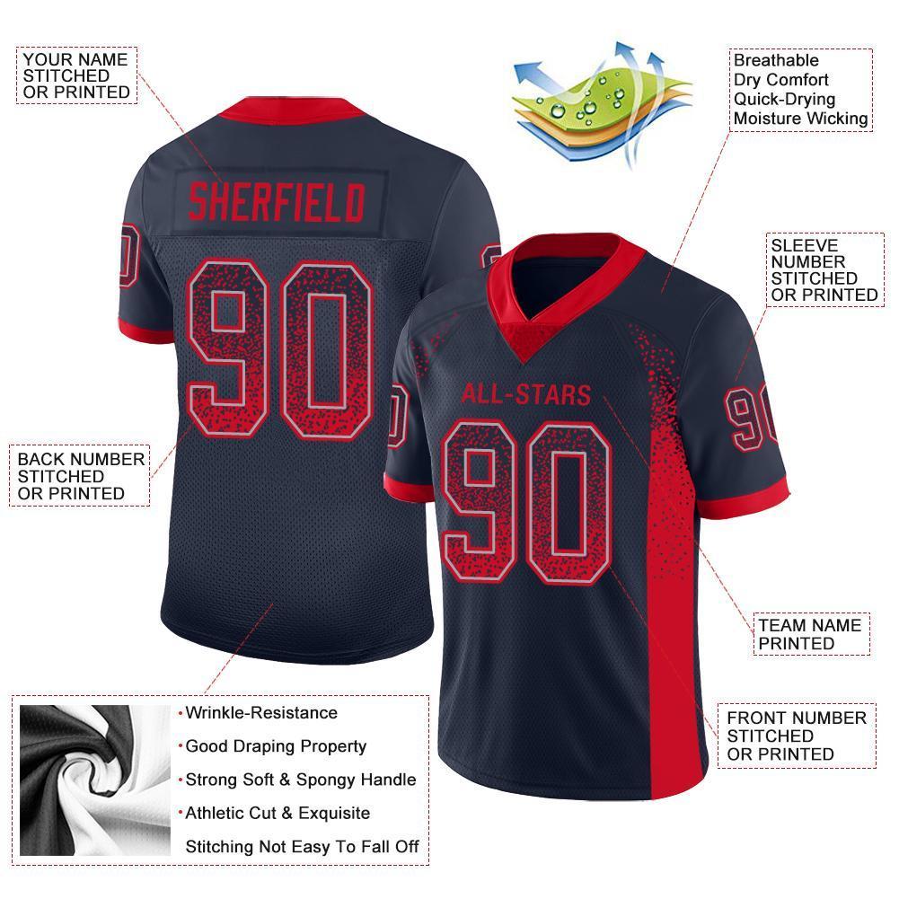 Benutzerdefiniertes authentisches Drift Fashion Mesh-Fußballtrikot in Marineblau und Scharlachgrau