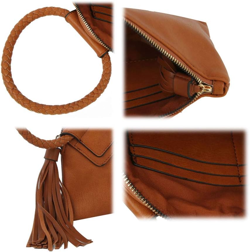 Women's Wristlet Clutch Purse with Ring Handle and Tassel