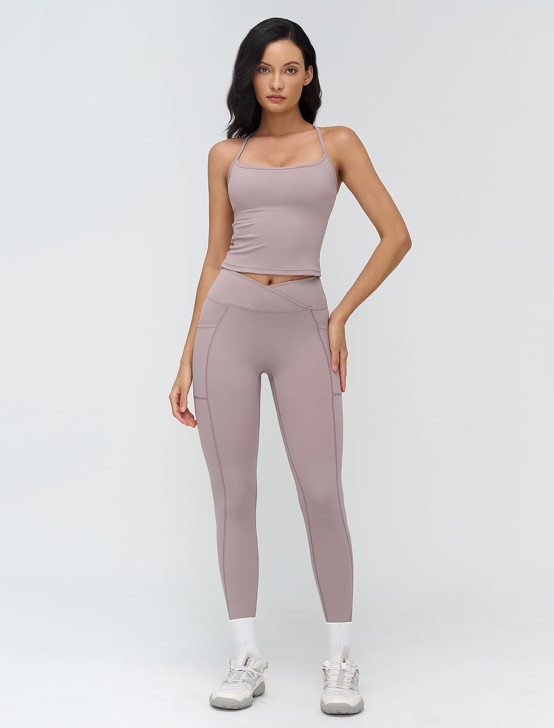 Workout Sets for Women 2 Piece High Waist Yoga Outfits Racerback Tank Leggings Gym Sets with Pockets