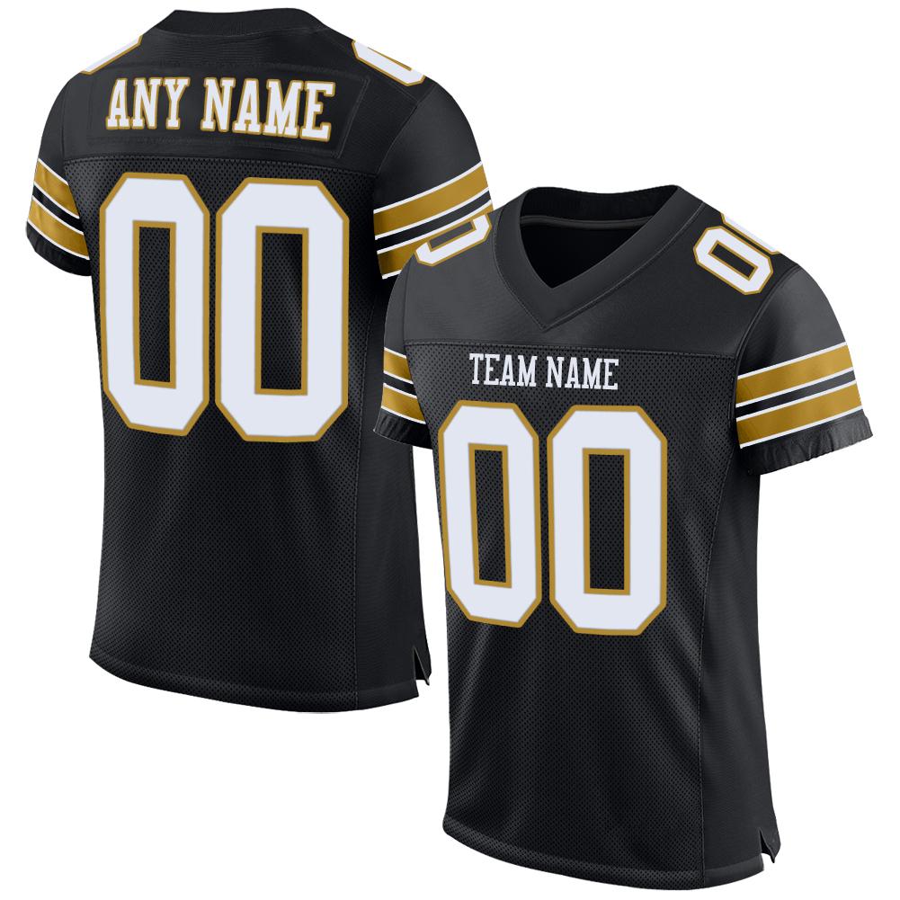 Custom White-Old Gold Classic Style Mesh Authentic Football Jersey