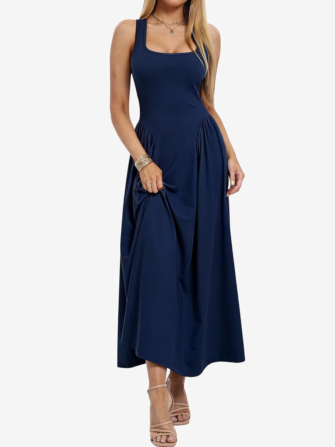 Women's Tank Maxi Dress Sleeveless Flowy Navy Blue Women's Tank Maxi Dress Sleeveless Flowy Navy Blue