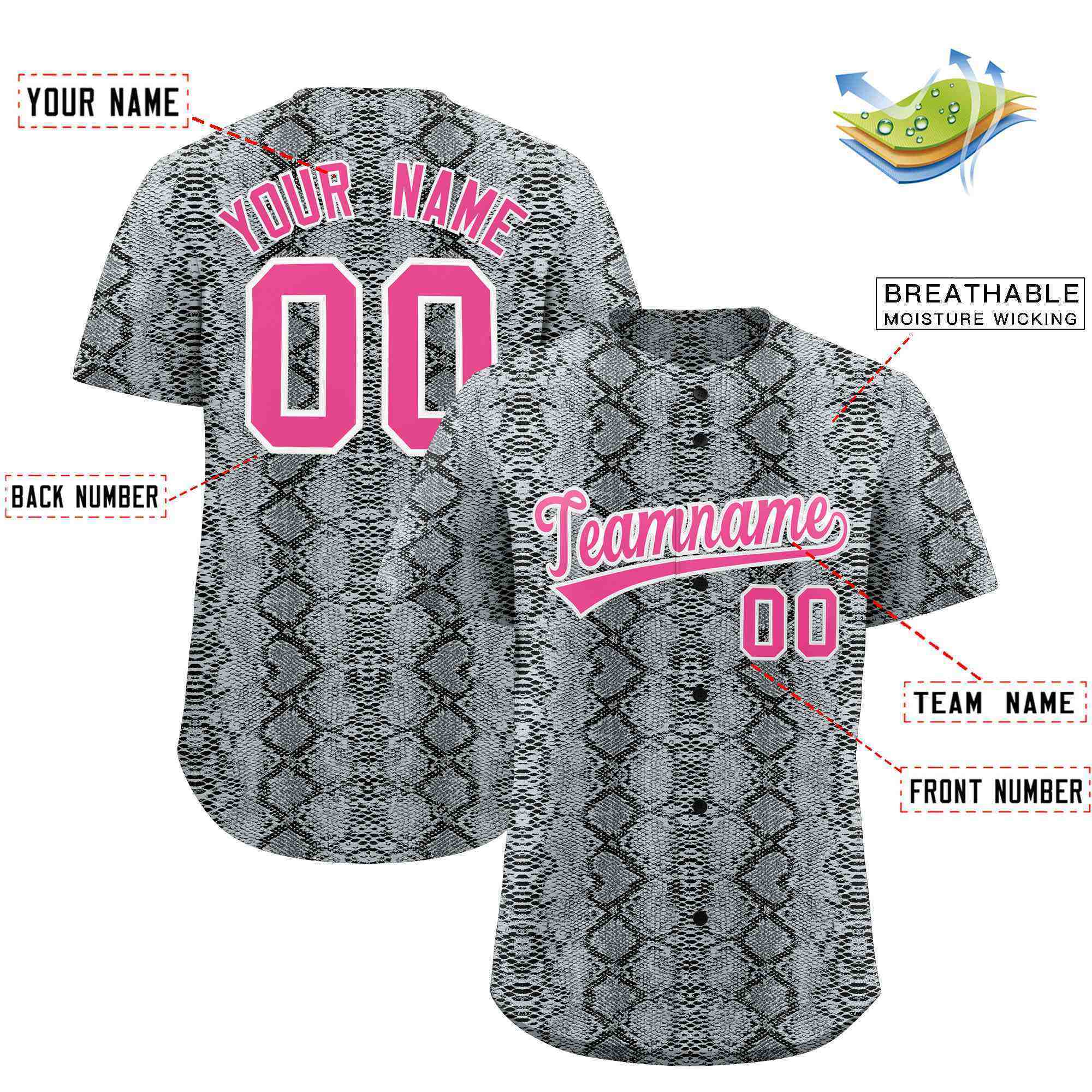 Benutzerdefiniertes authentisches Baseball-Trikot mit mehrfarbigem Schlangenledermuster