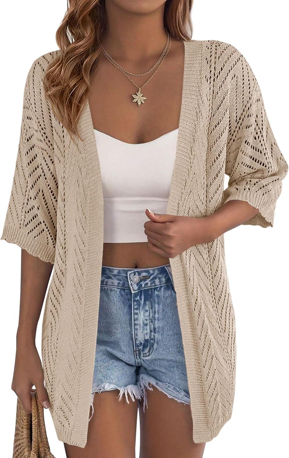 Women's Lightweight Summer Cardigans Short Sleeve Knit Crochet Coverups Spring Boho Beach Vacation Clothes
