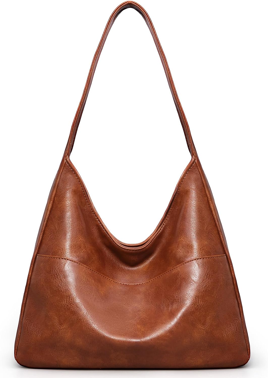 Women's Brown Vegan Leather Hobo Tote Bag Key Leash