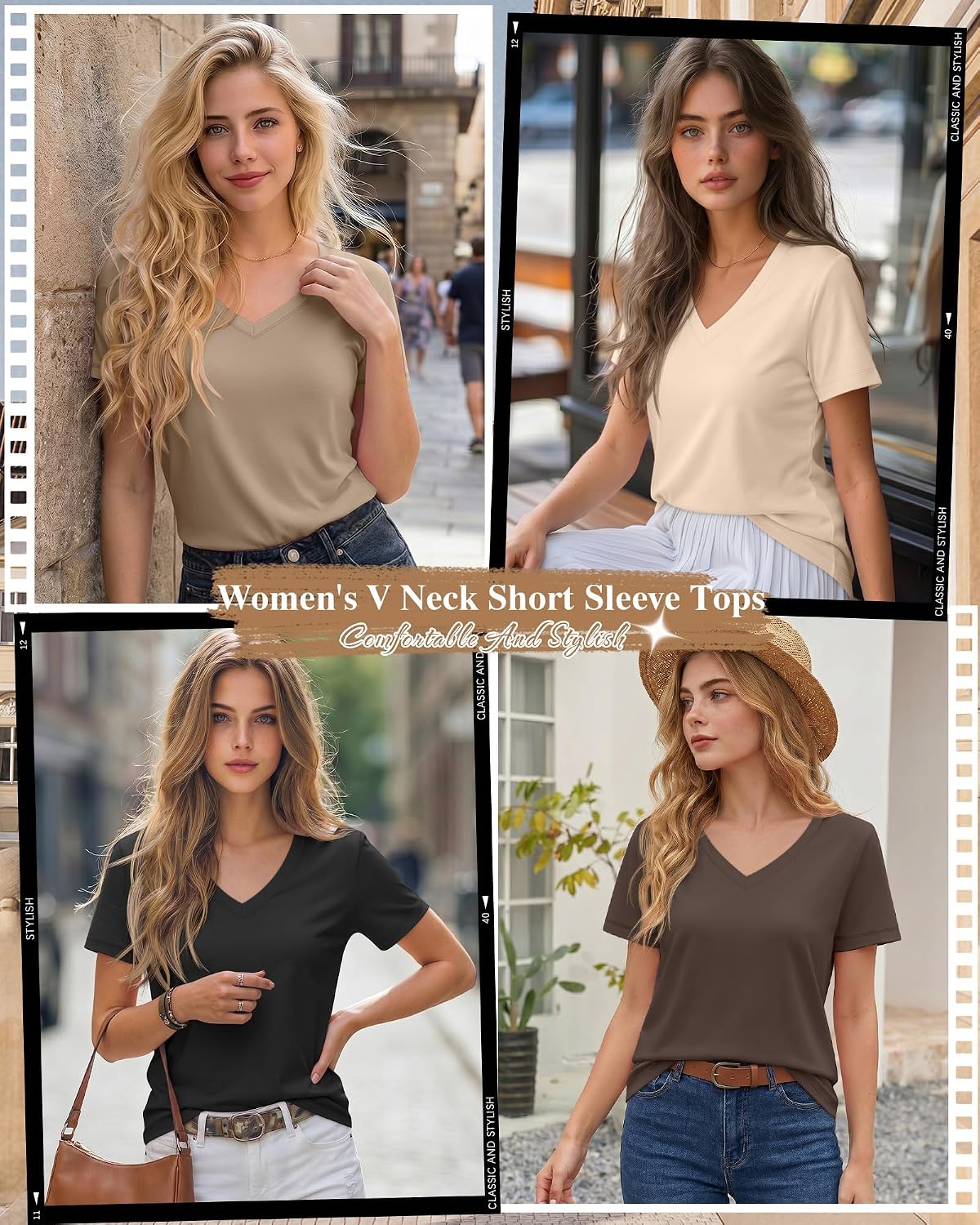 Women's 4 Pack Short Sleeve V Neck T-Shirts Women's 4 Pack Short Sleeve V Neck T-Shirts