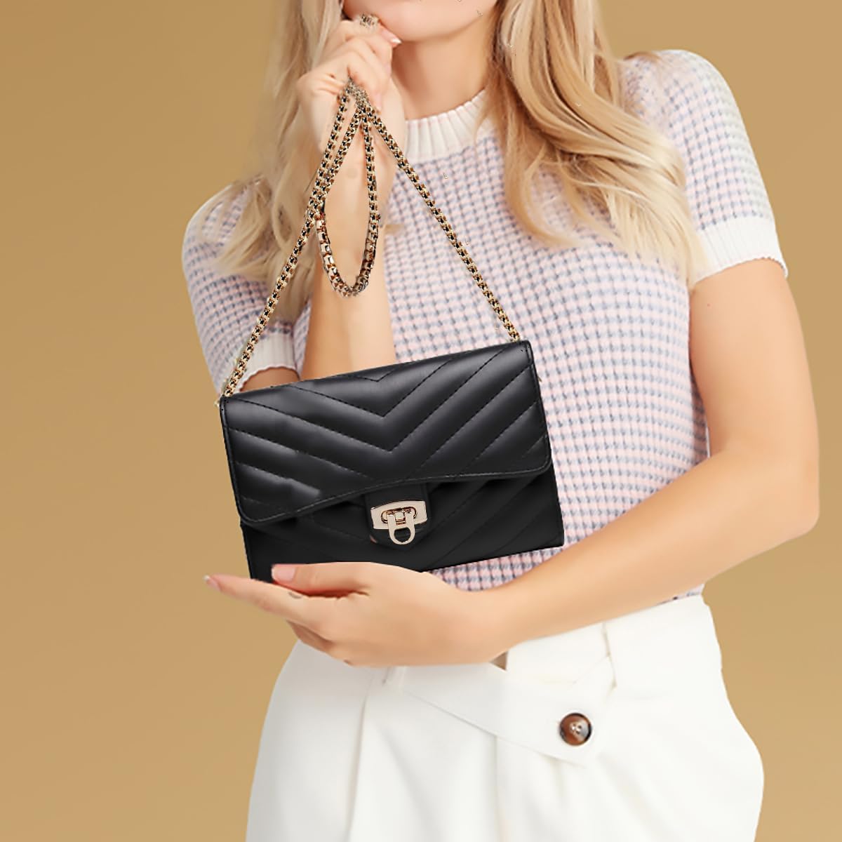 Women's Quilted PU Leather Mini Chain Crossbody Bag Women's Quilted PU Leather Mini Chain Crossbody Bag
