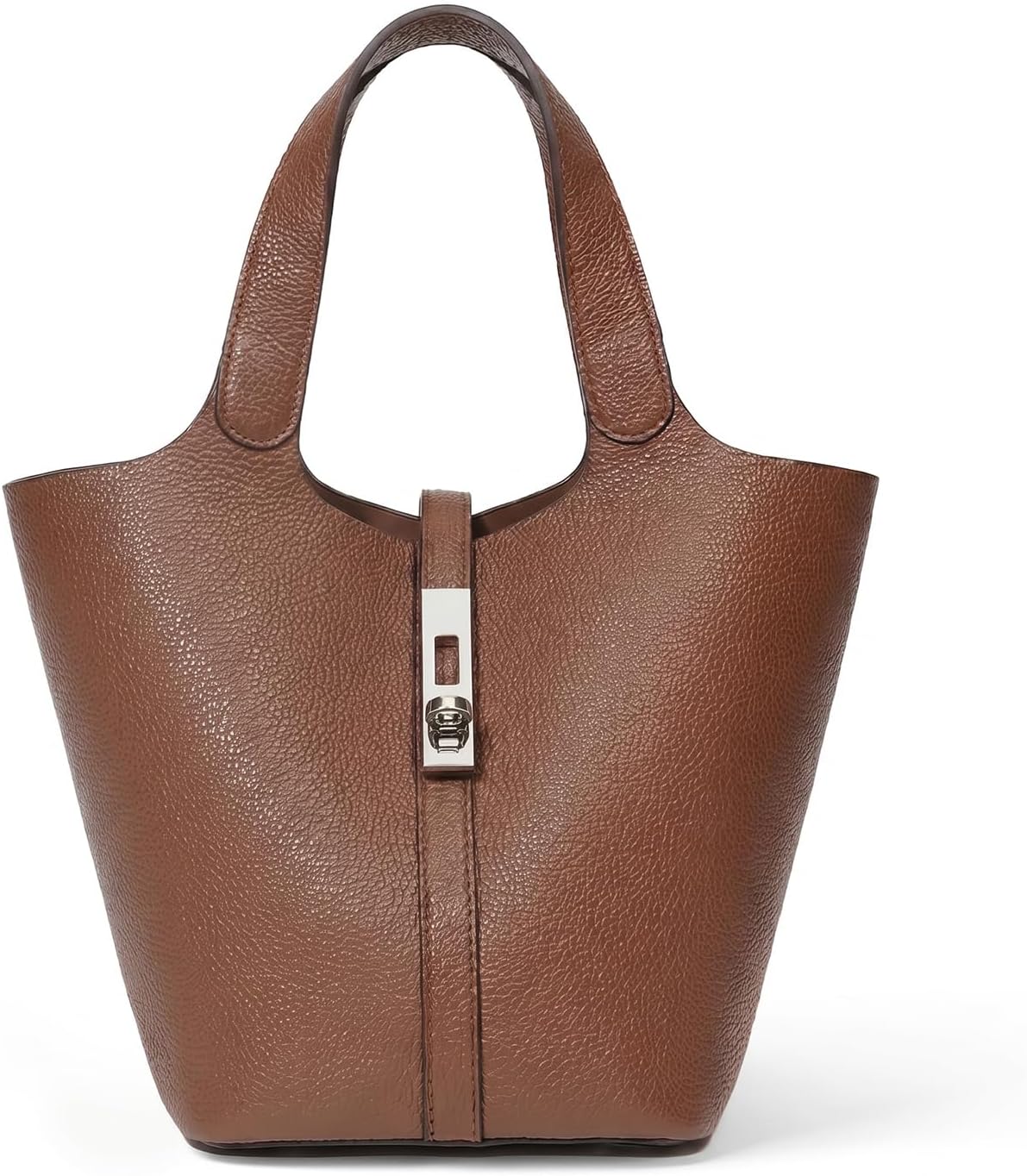 Women's Pebbled Vegan Leather Bucket Tote Bag, Brown