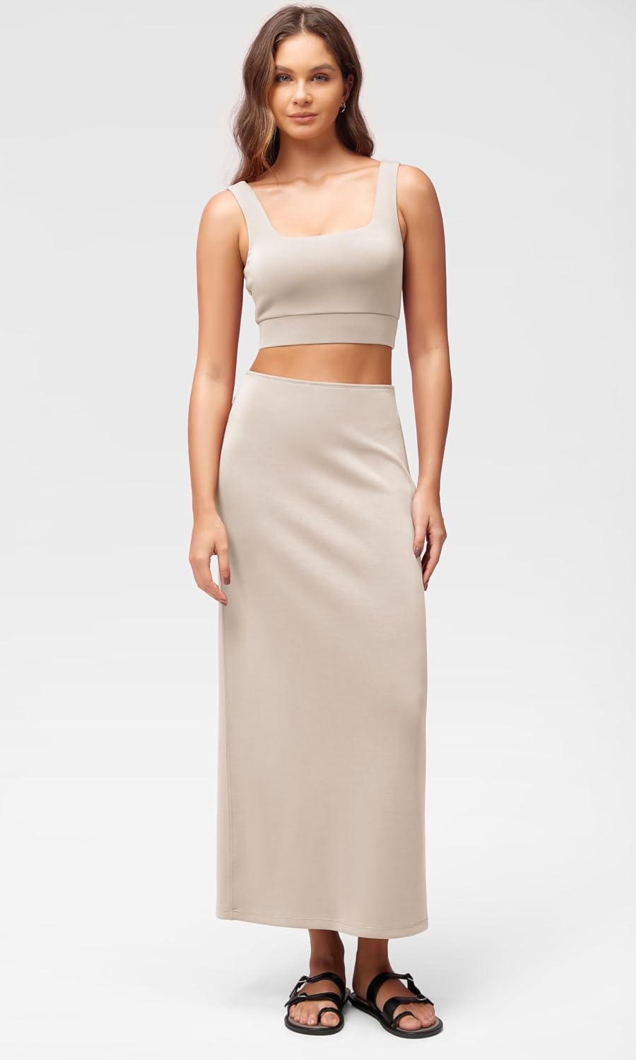 Women's Modal Maxi Pencil Skirt Back Slit Beige Women's Modal Maxi Pencil Skirt Back Slit Beige