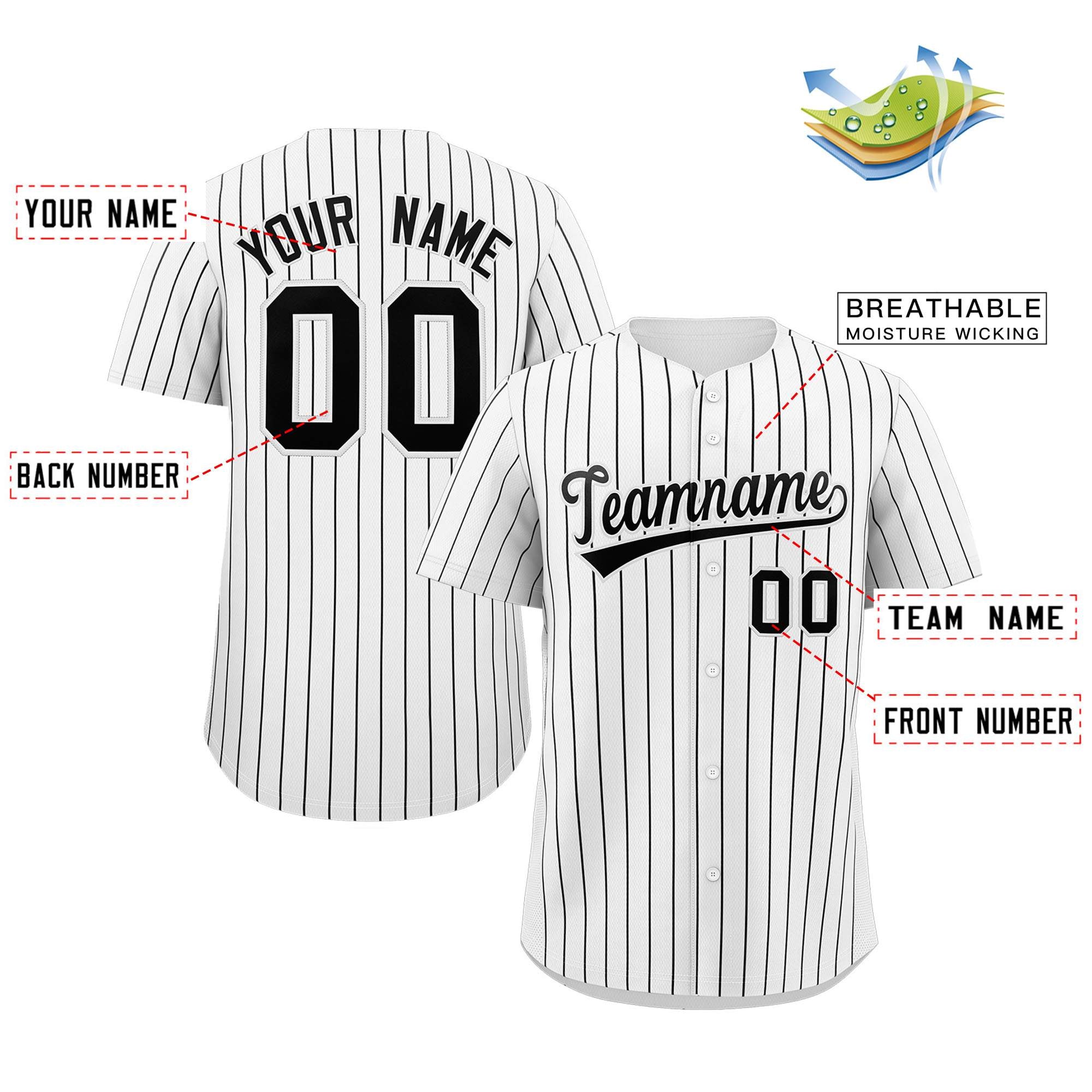 Benutzerdefiniertes Nadelstreifen-Baseball-Jersey-Button-Down-Shirt, personalisiert für Erwachsene und Jugendliche