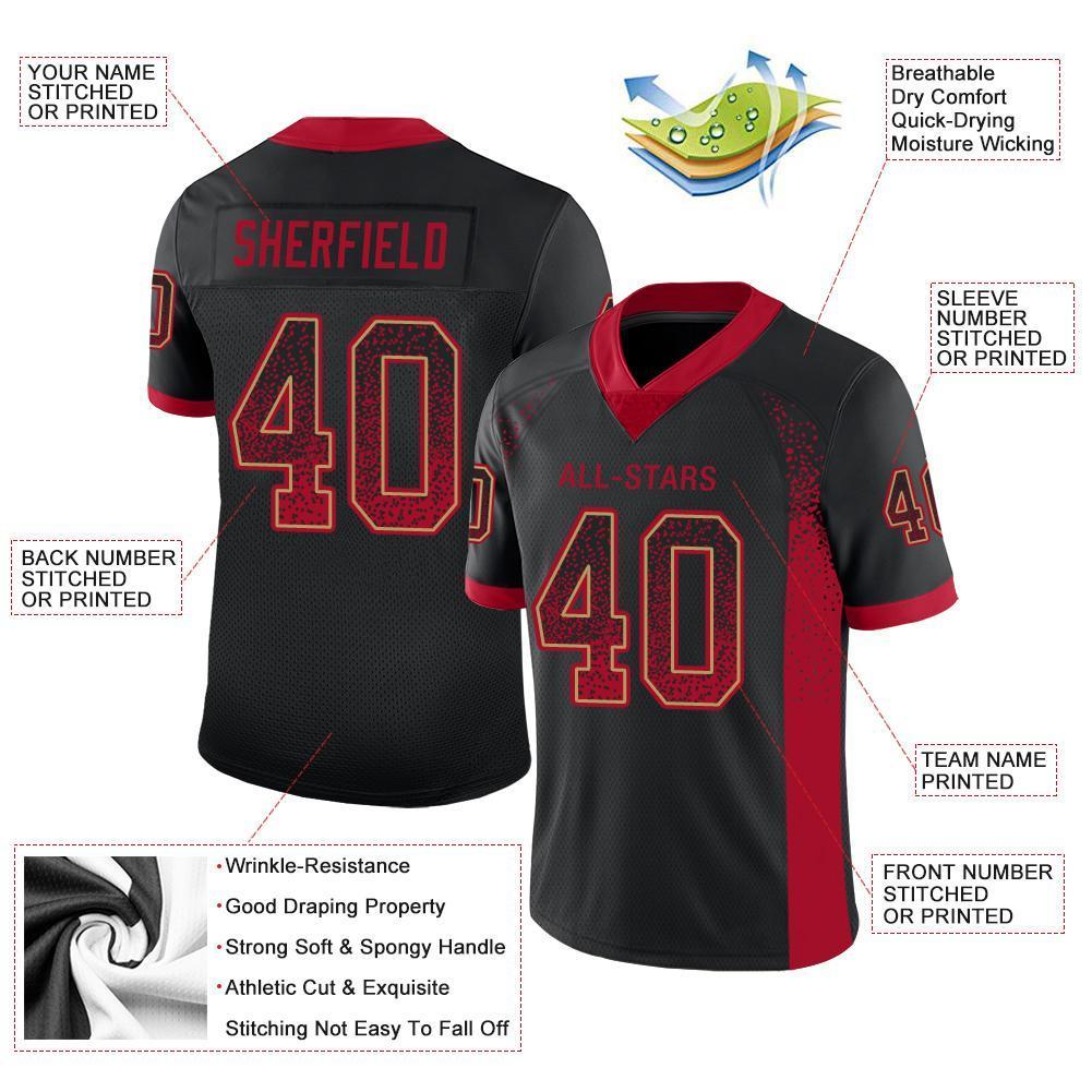 Custom Black Red-Old Gold Drift Fashion Mesh Authentic Football Jersey Custom Black Red-Old Gold Drift Fashion Mesh Authentic Football Jersey