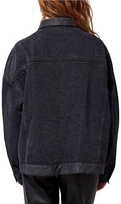 Women's Gold Studded Black Denim Jacket Oversized