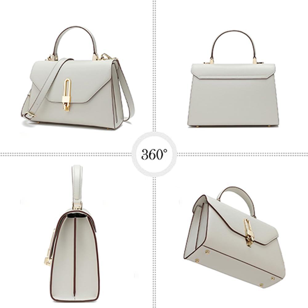 Women's Structured Vegan Leather Top-Handle Satchel, White Women's Structured Vegan Leather Top-Handle Satchel, White