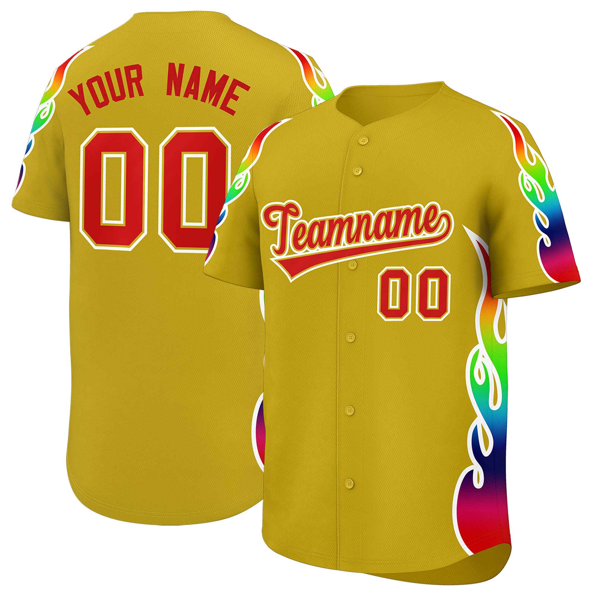 Benutzerdefiniertes Graffiti-Muster, personalisierter mehrfarbiger Flammendruck, authentisches Baseball-Trikot