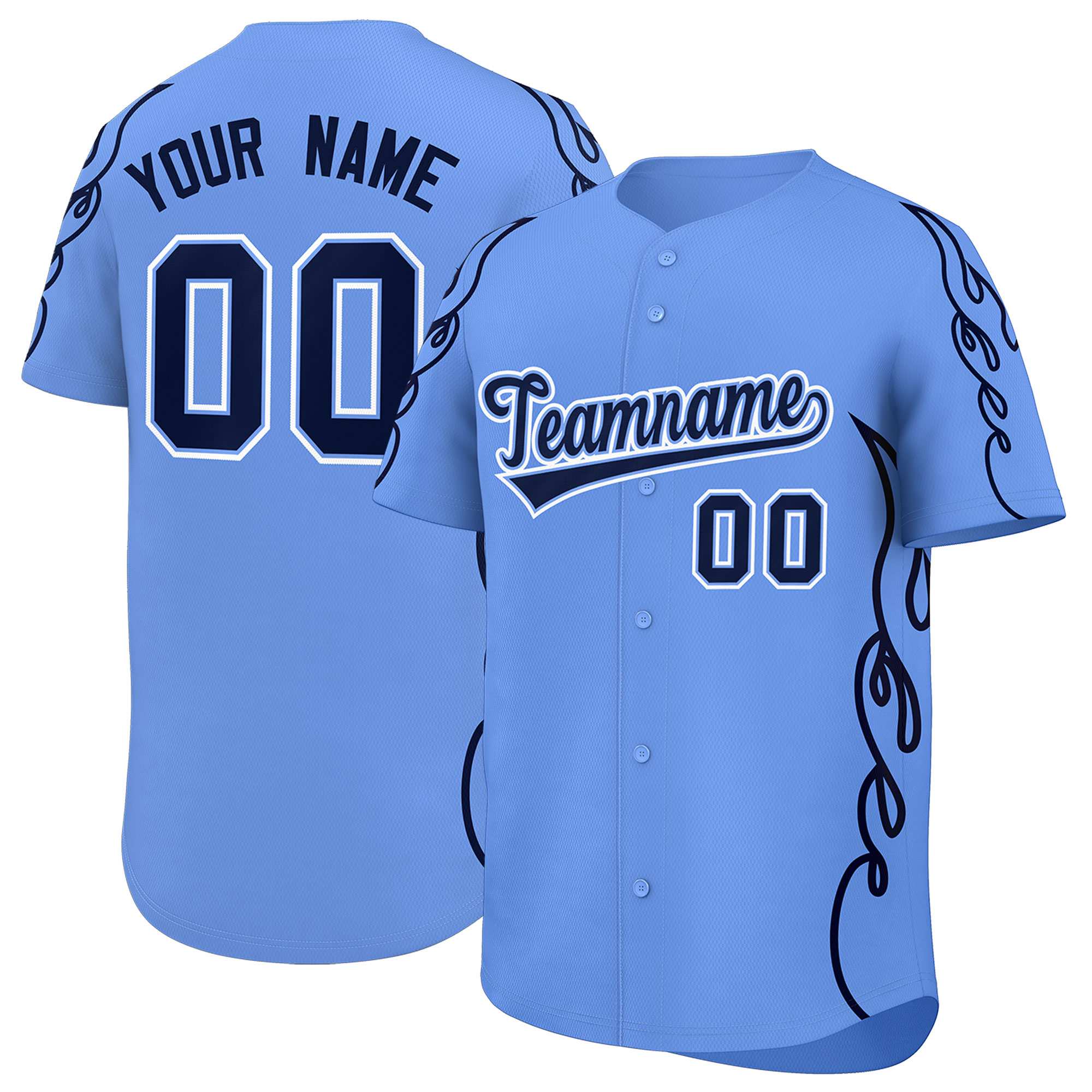 Benutzerdefiniertes Baseball-Trikot mit Seitenflammen-Umrissmuster für Sportuniformen