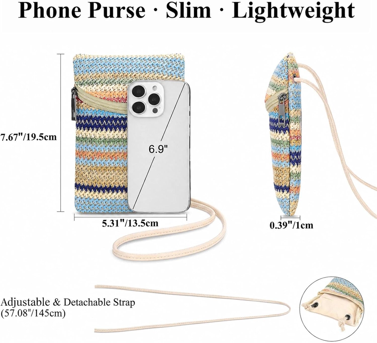 Women's Woven Straw Crossbody Phone Purse with Adjustable Strap