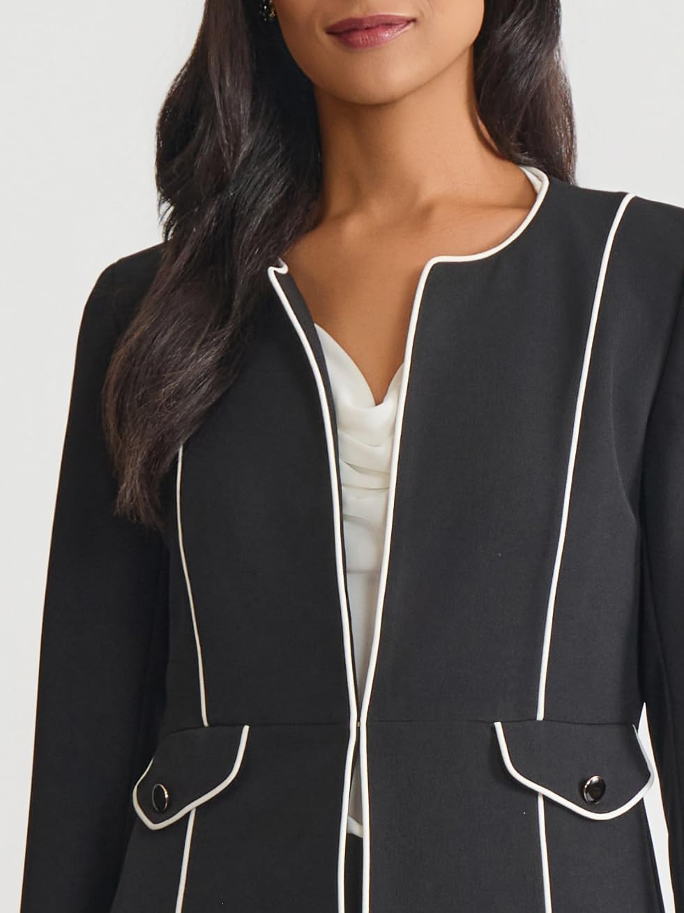 Women's Piping Trim Longline Topper Coat Black